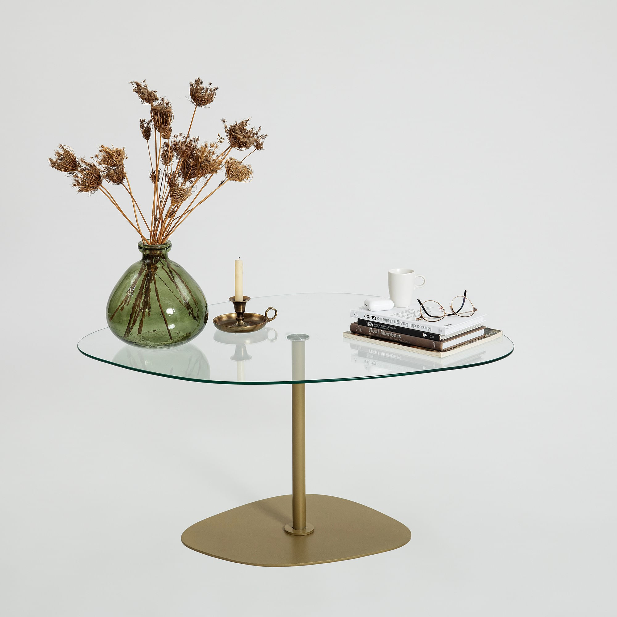 Masuta de cafea, Hanah Home, sticla securizata, transparent auriu, 85x67x40 cm