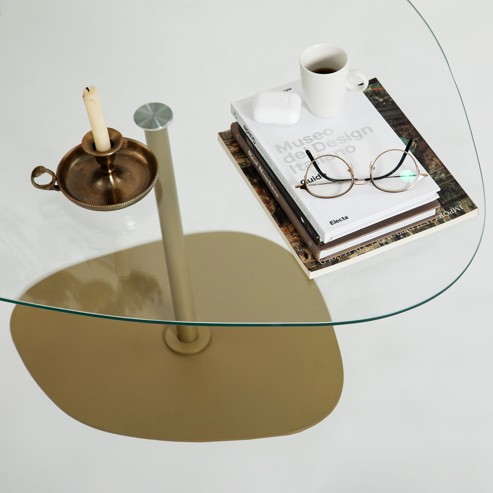 Masuta de cafea, Hanah Home, sticla securizata, transparent auriu, 85x67x40 cm — imaginea 2