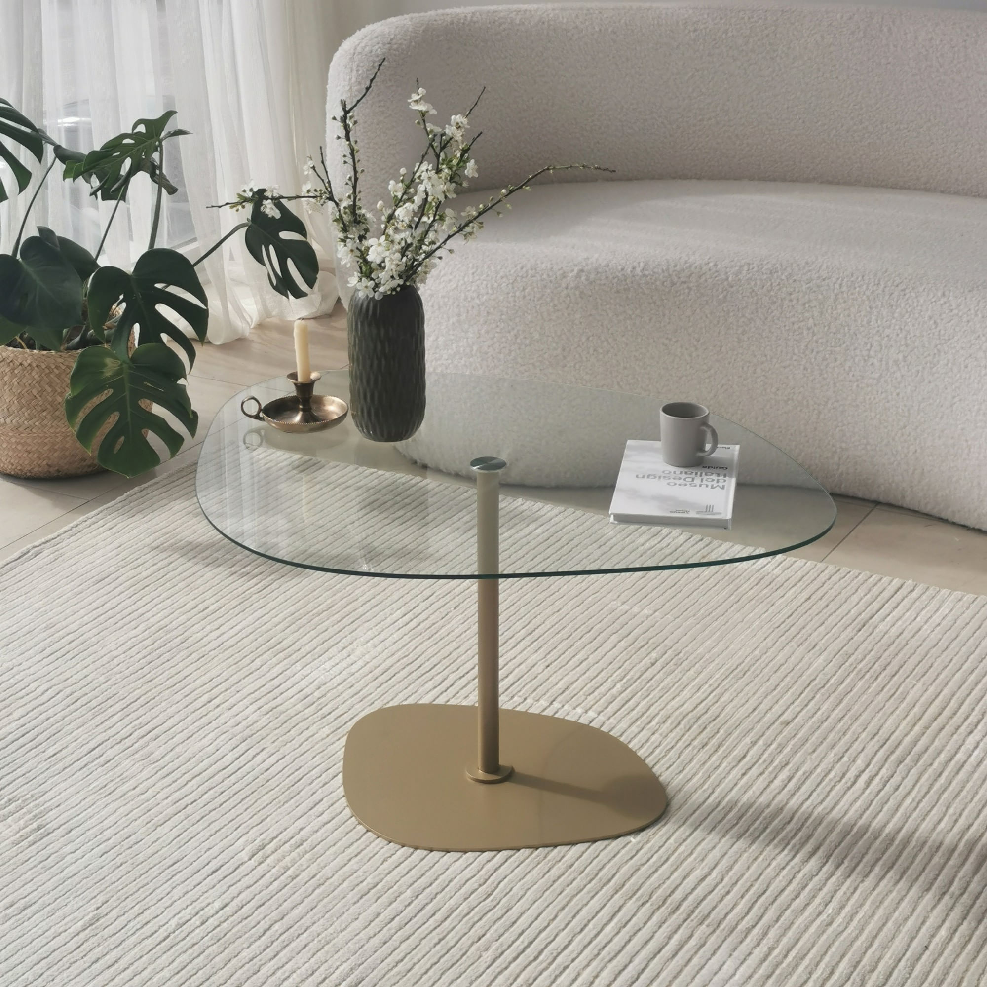 Masuta de cafea, Hanah Home, sticla securizata, transparent auriu, 85x67x40 cm — imaginea 7