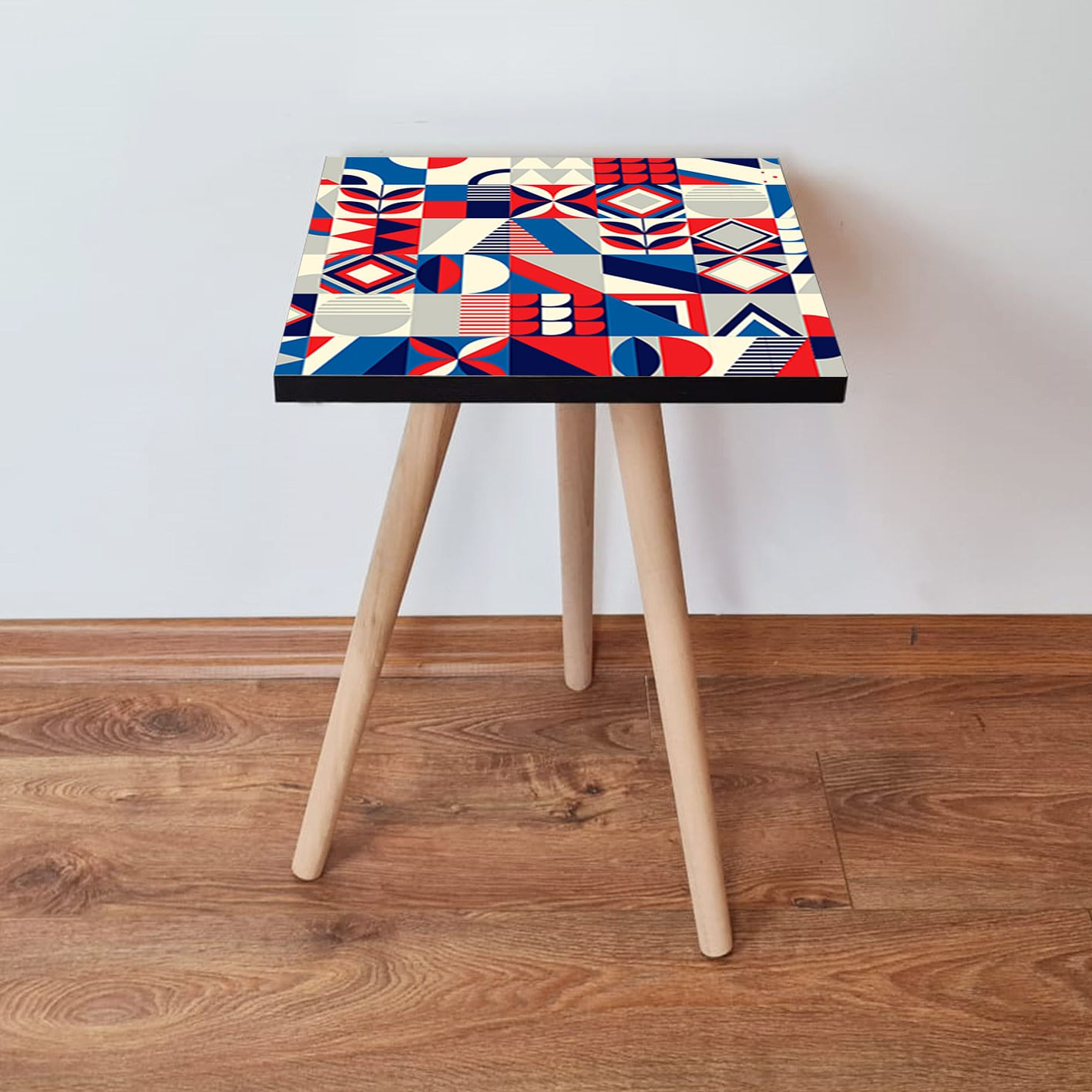 Masuta laterala, Hanah Home, mdf, rosu, albastru marin, crem, 35x35x42 cm