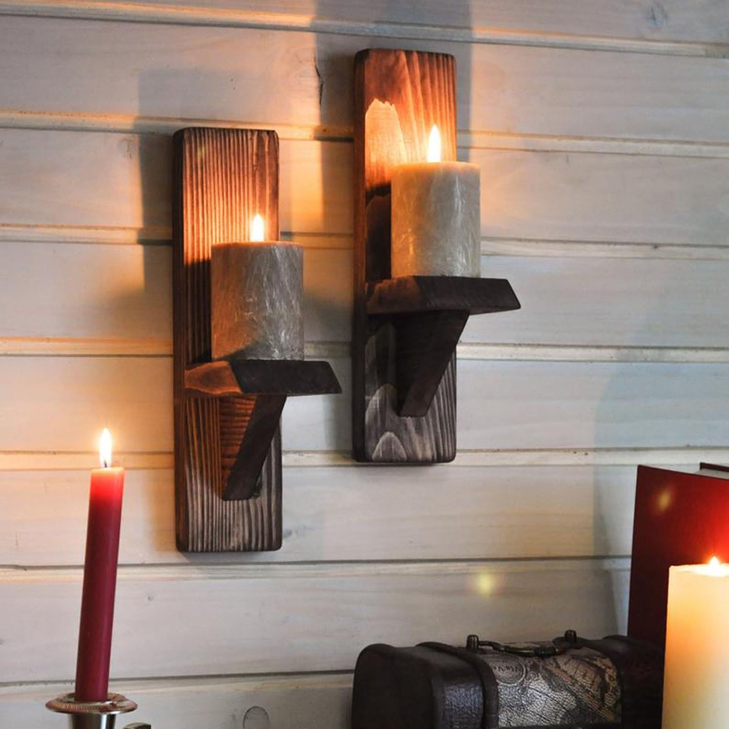 Raft de perete, Hanah Home, lemn de molid, nuc, 33x14x9 cm — imaginea 2
