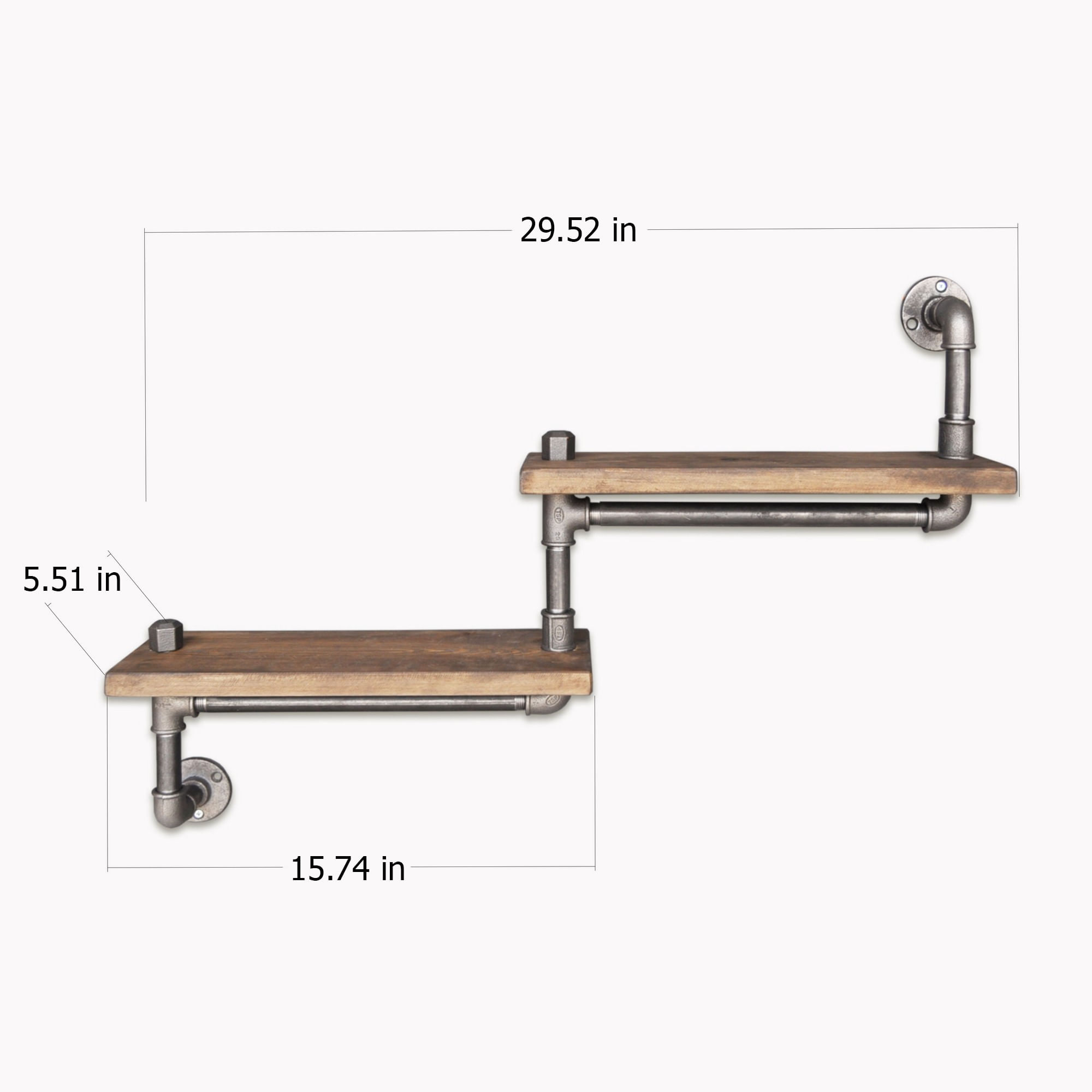 Raft cu tevi, Hanah Home, lemn de molid si metal, negru si nuc, 75x35x14 cm — imaginea 6