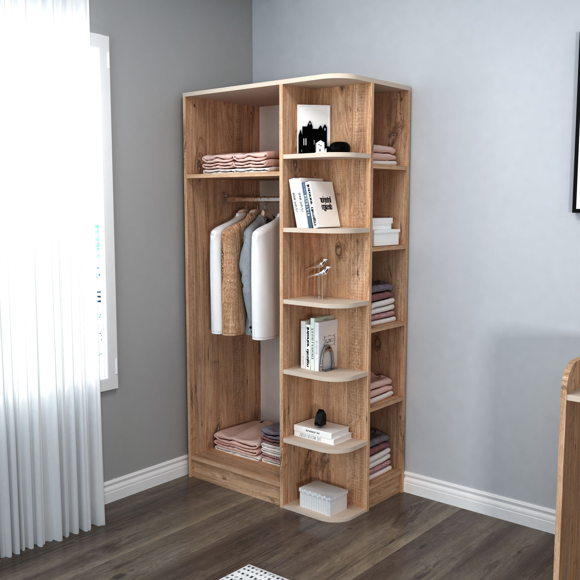 Sifonier, Hanah Home, pal melaminat, pin atlantic bej, 90x50x181.8 cm - imagine 2
