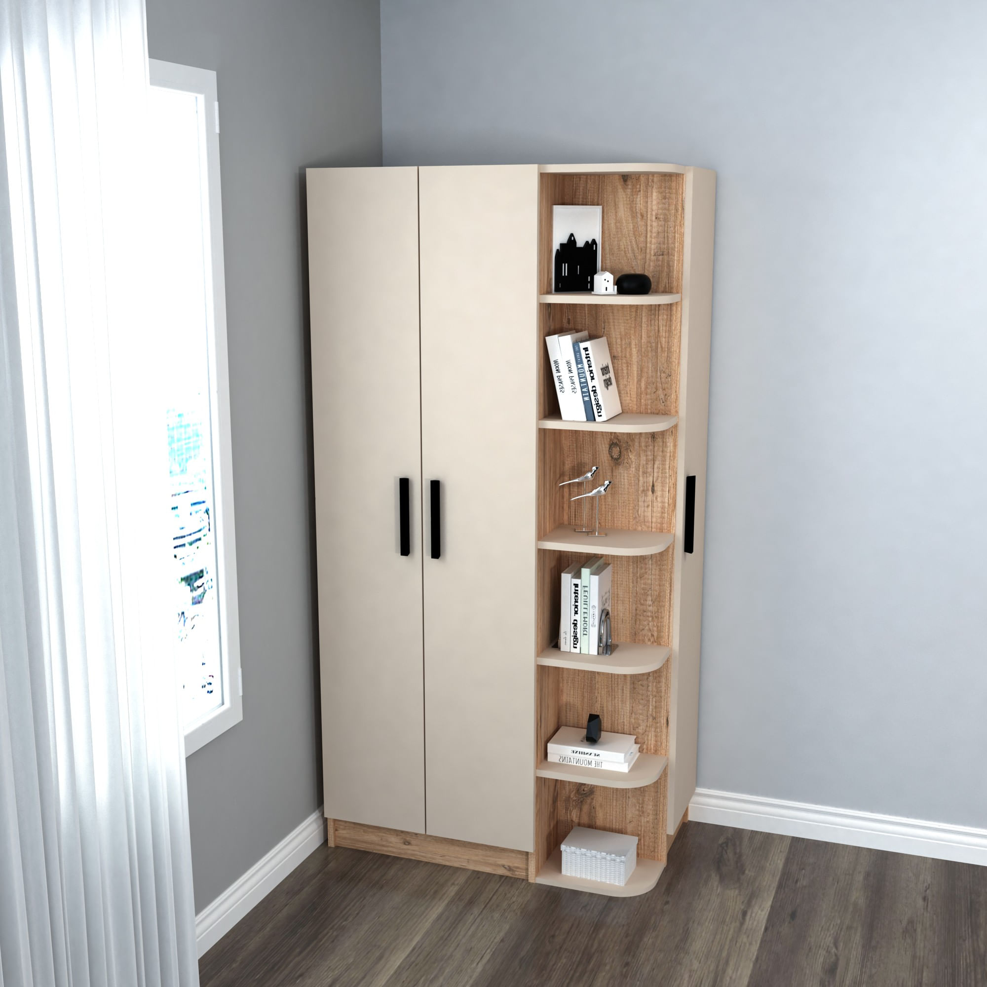 Sifonier, Hanah Home, pal melaminat, pin atlantic bej, 90x50x181.8 cm - imagine 4