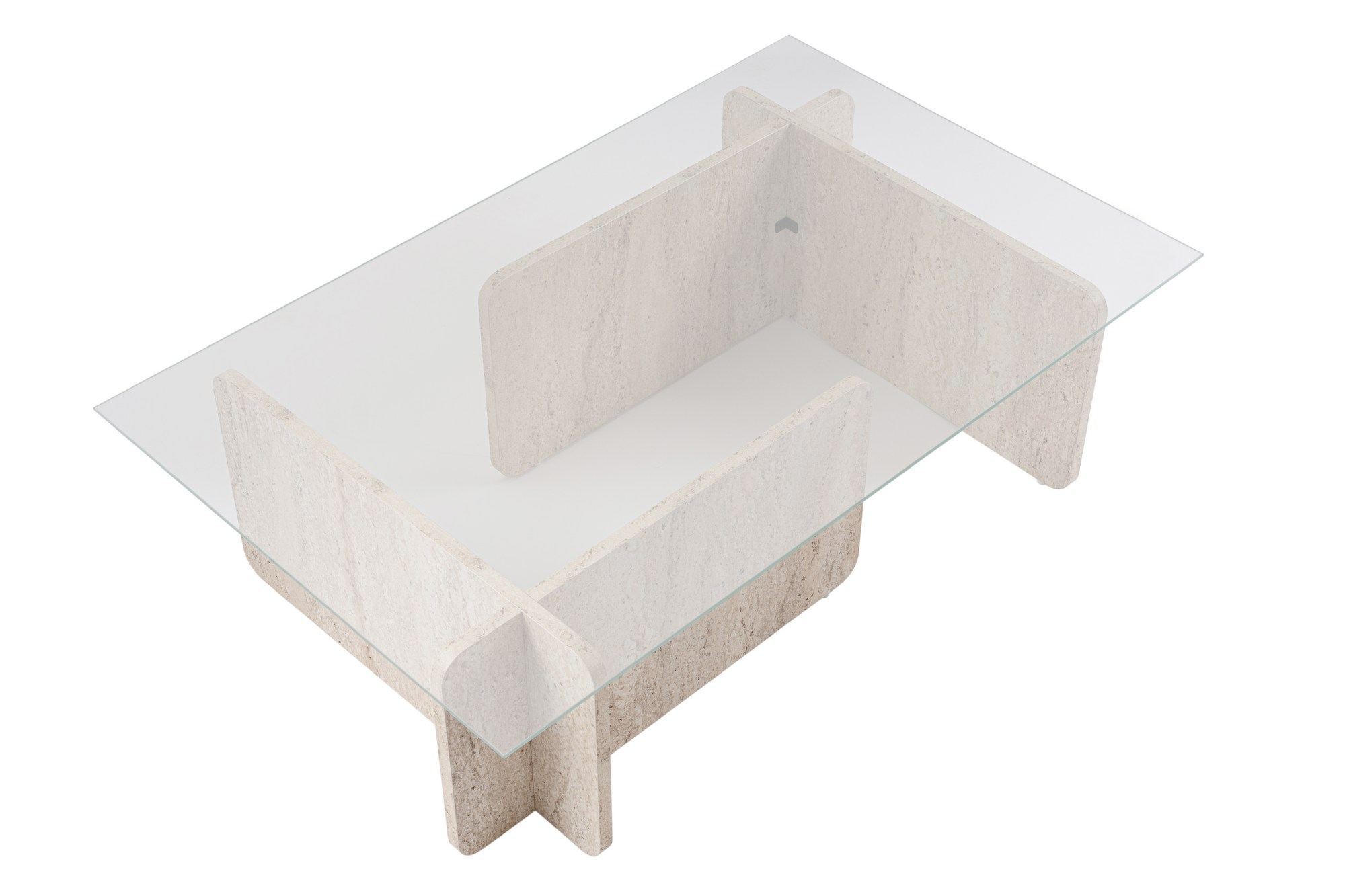 Masuta de cafea, Hanah Home, sticla securizata si PAL melaminat, travertin, 105x65x30 cm — imaginea 2
