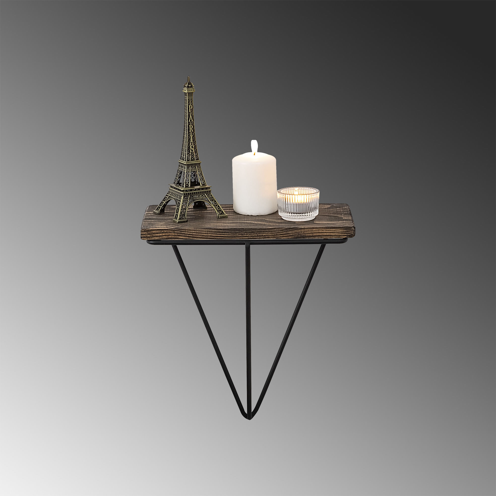 Raft de perete, Hanah Home, lemn molid, negru si nuc inchis, 27x30x15 cm — imaginea 3