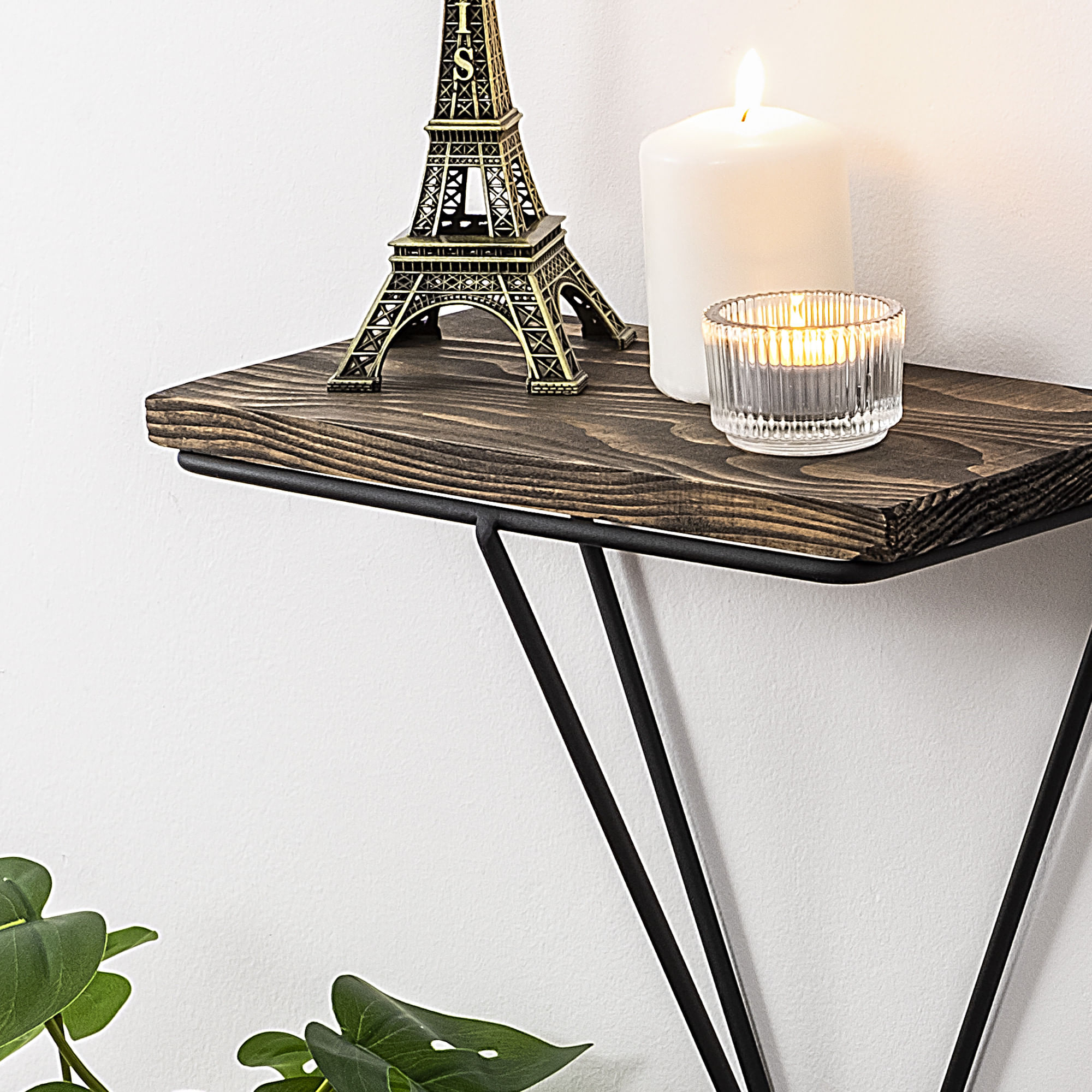 Raft de perete, Hanah Home, lemn molid, negru si nuc inchis, 27x30x15 cm — imaginea 4