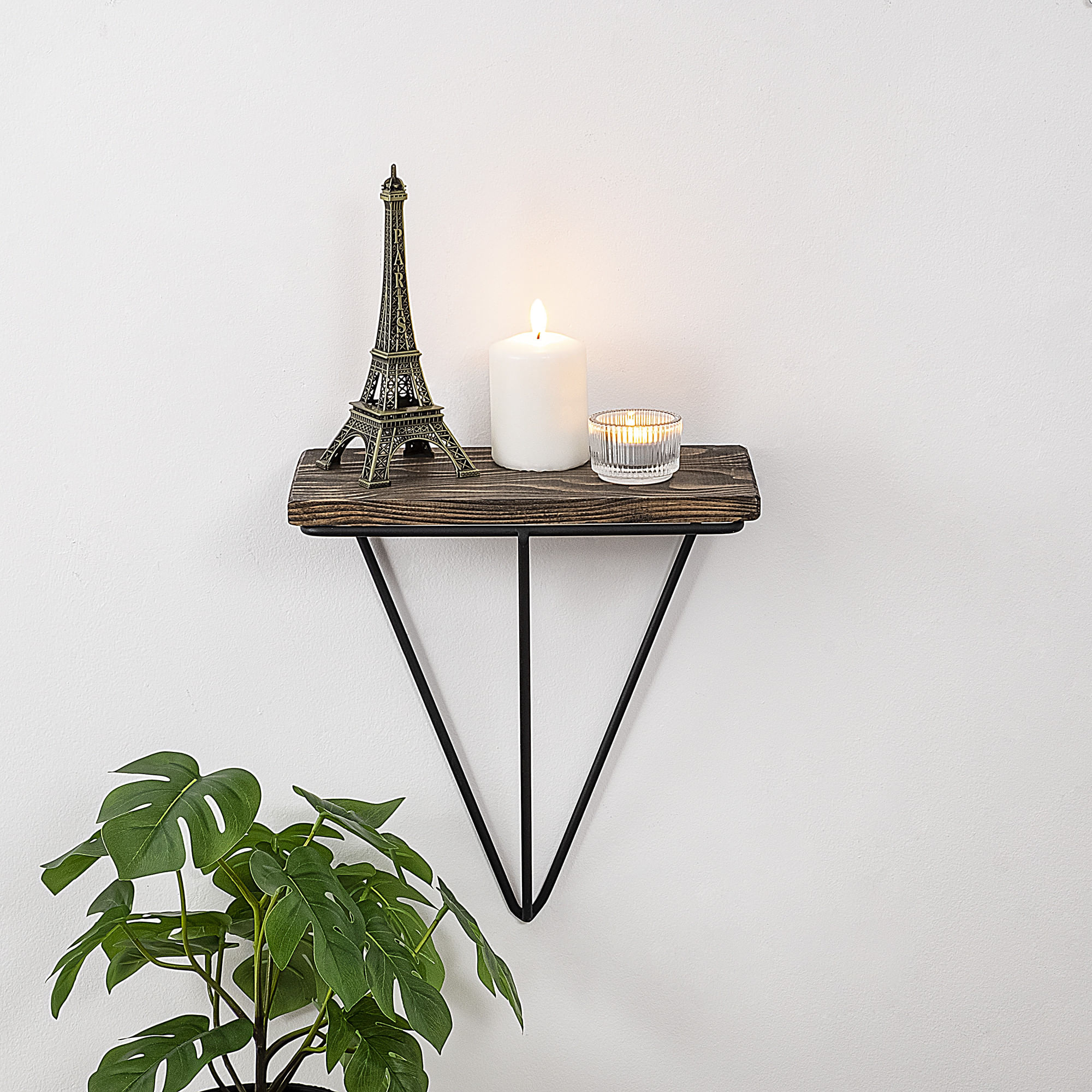 Raft de perete, Hanah Home, lemn molid, negru si nuc inchis, 27x30x15 cm — imaginea 5