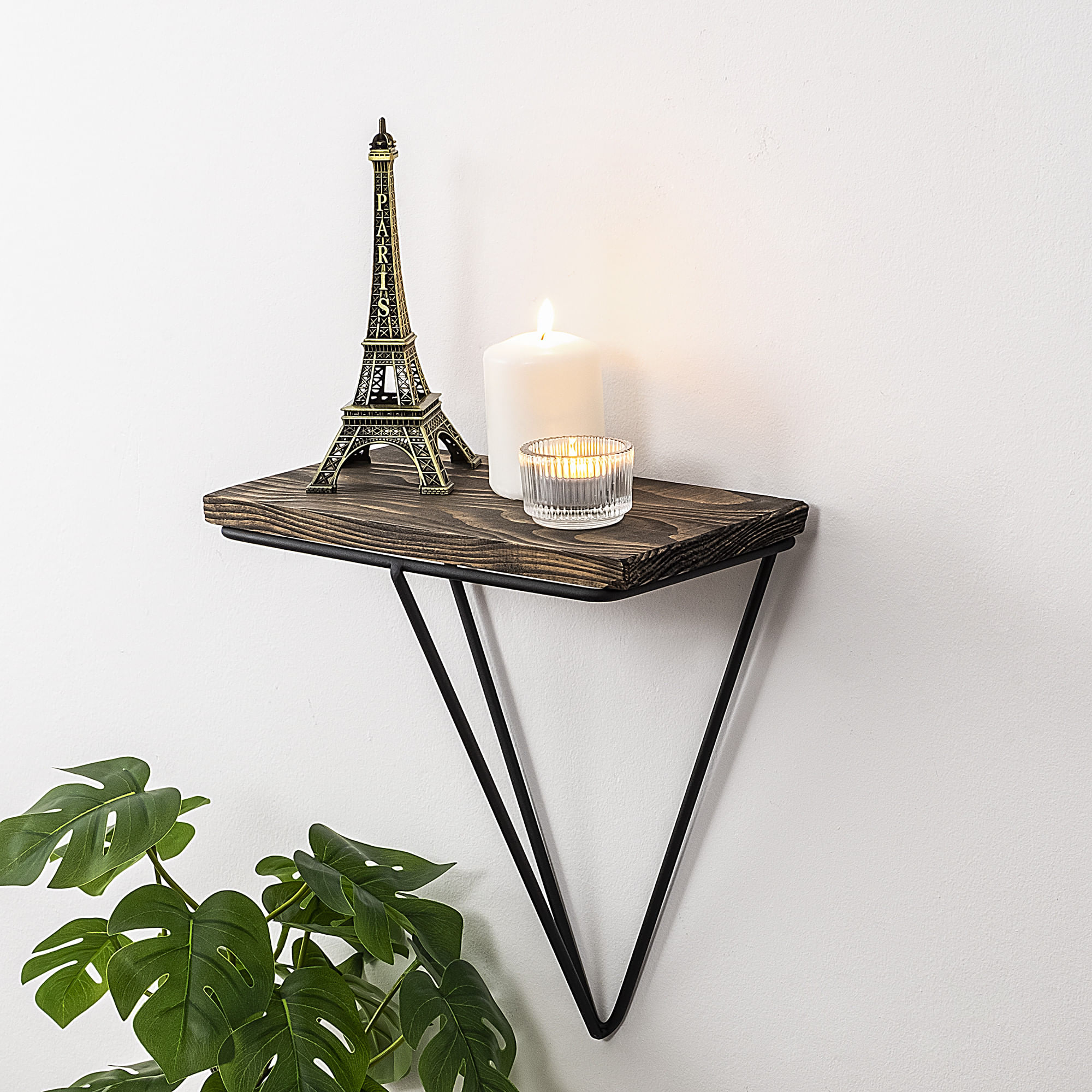 Raft de perete, Hanah Home, lemn molid, negru si nuc inchis, 27x30x15 cm — imaginea 7