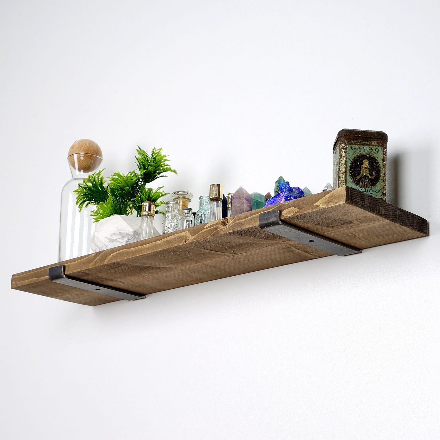 Raft de perete, Hanah Home, lemn de molid, negru si nuc, 60x16x14 cm — imaginea 6