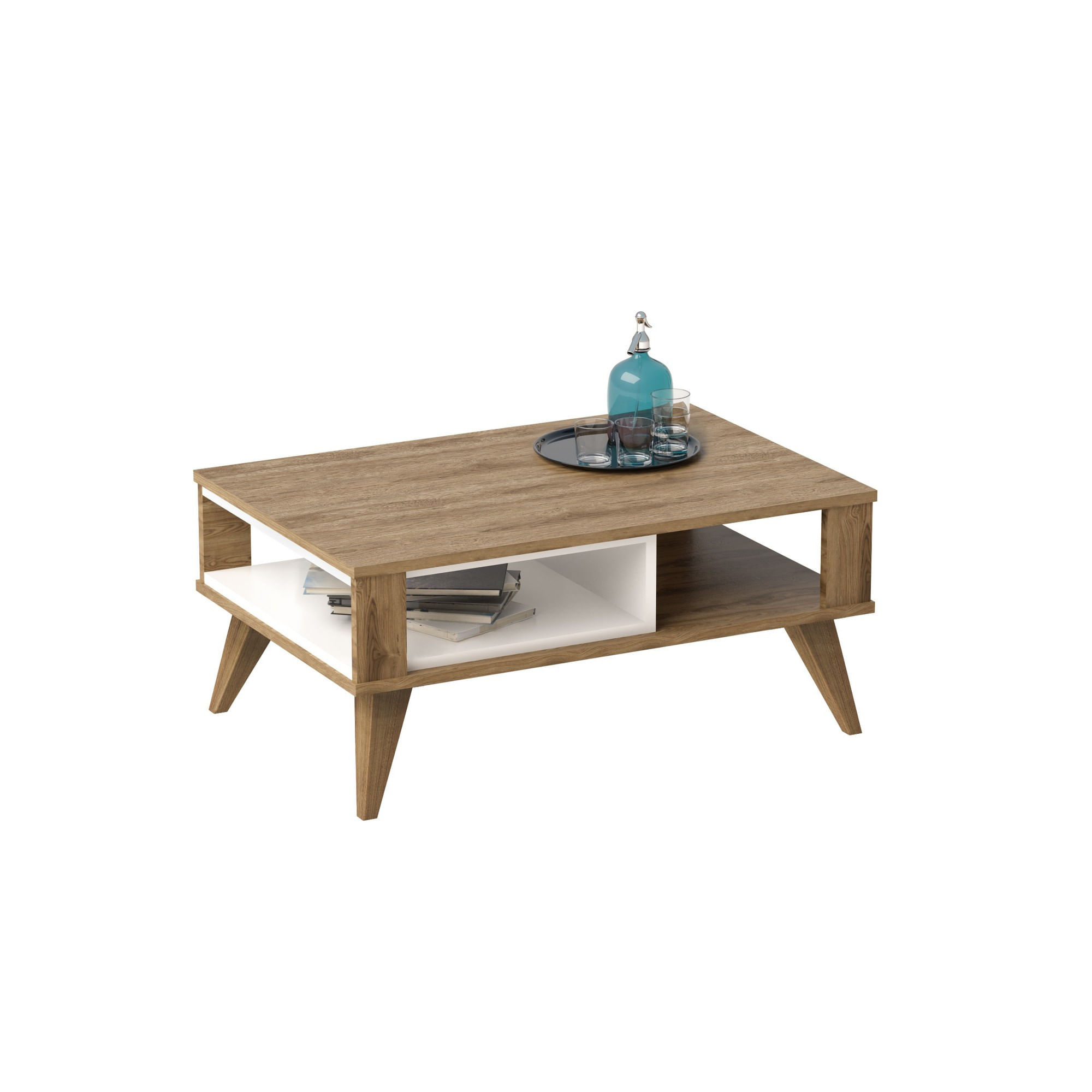 Masuta de cafea, Hanah Home, pal melaminat, stejar si alb, 90x60x40 cm — imaginea 4