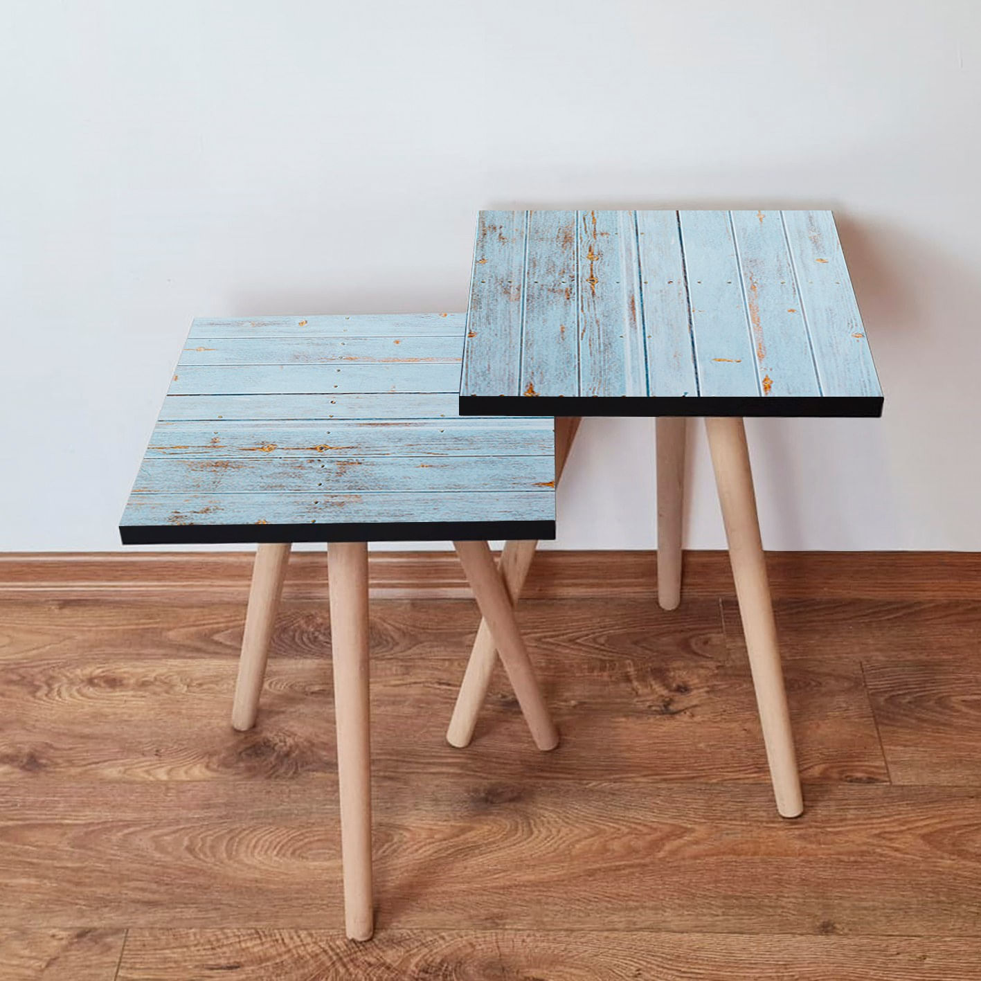 Set masute de cafea, Hanah Home, mdf, albastru, 35x35x47 cm