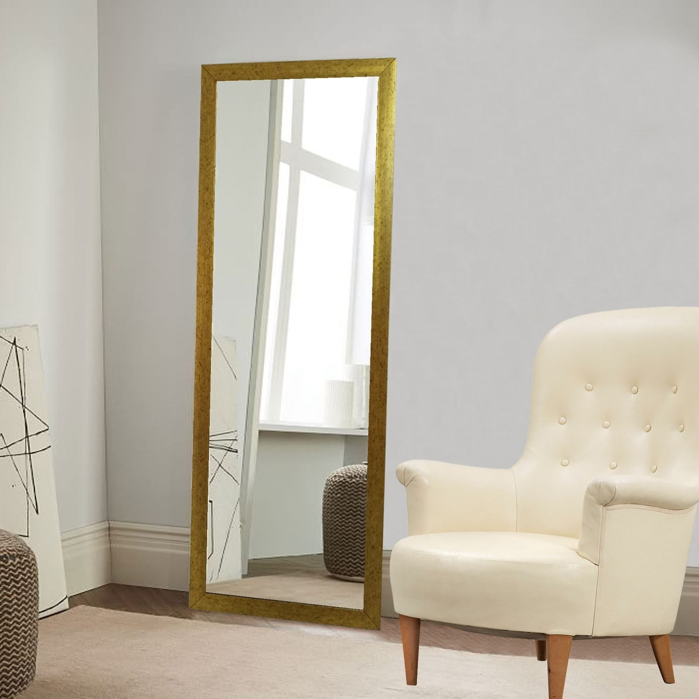 Oglinda cheval, Hanah Home, plastic, auriu, 40x105 cm