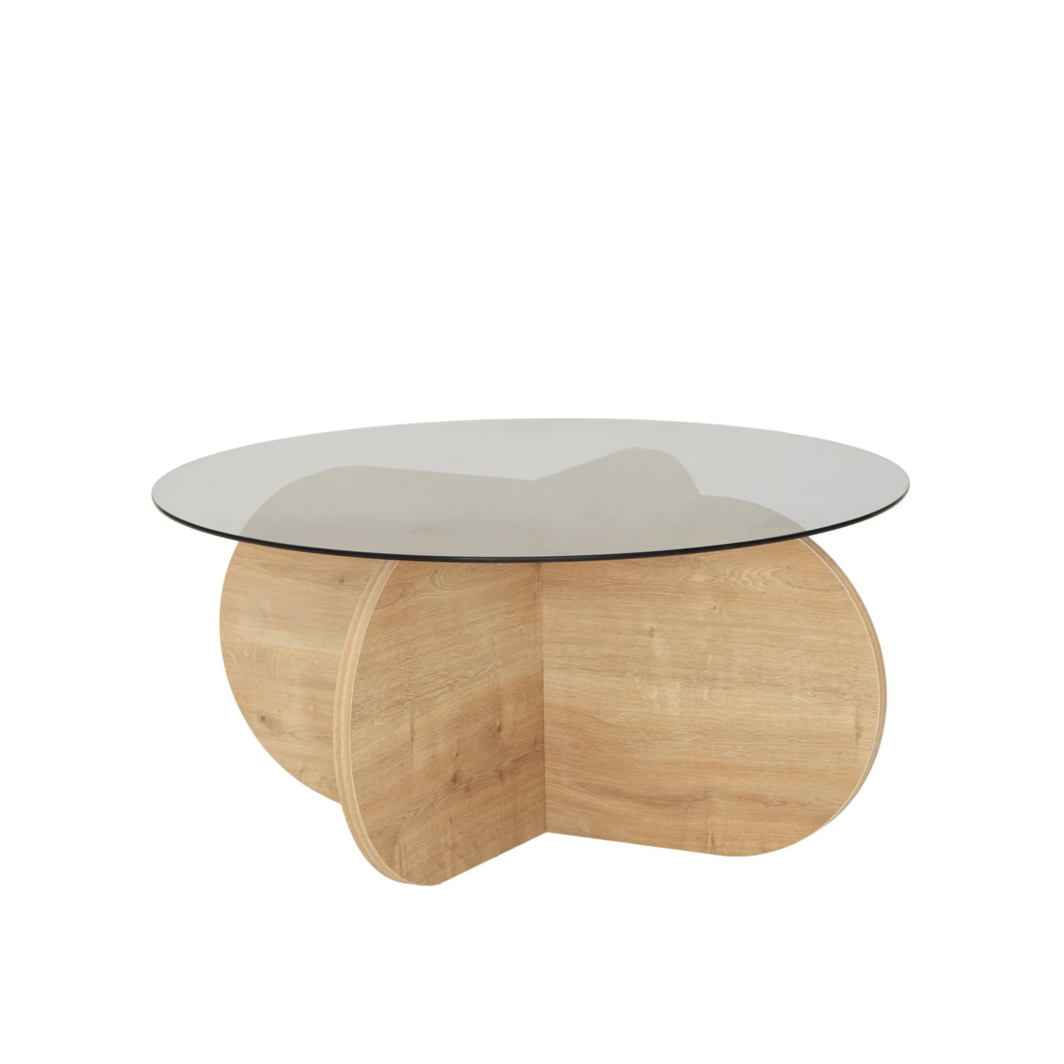 Masuta de cafea, Hanah Home, sticla securizata si pal melaminat, stejar si fumuriu, 75x75x35 cm