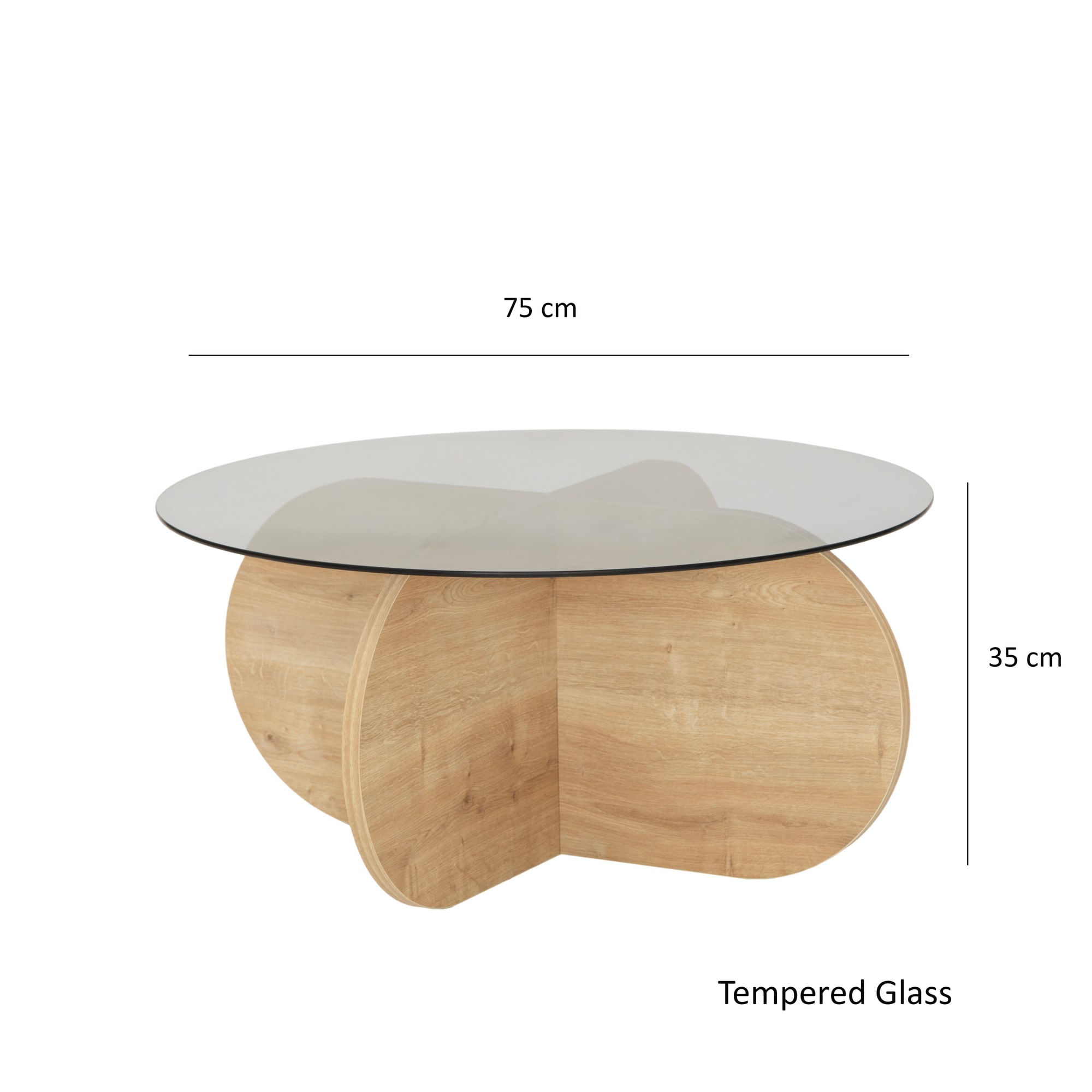 Masuta de cafea, Hanah Home, sticla securizata si pal melaminat, stejar si fumuriu, 75x75x35 cm — imaginea 4