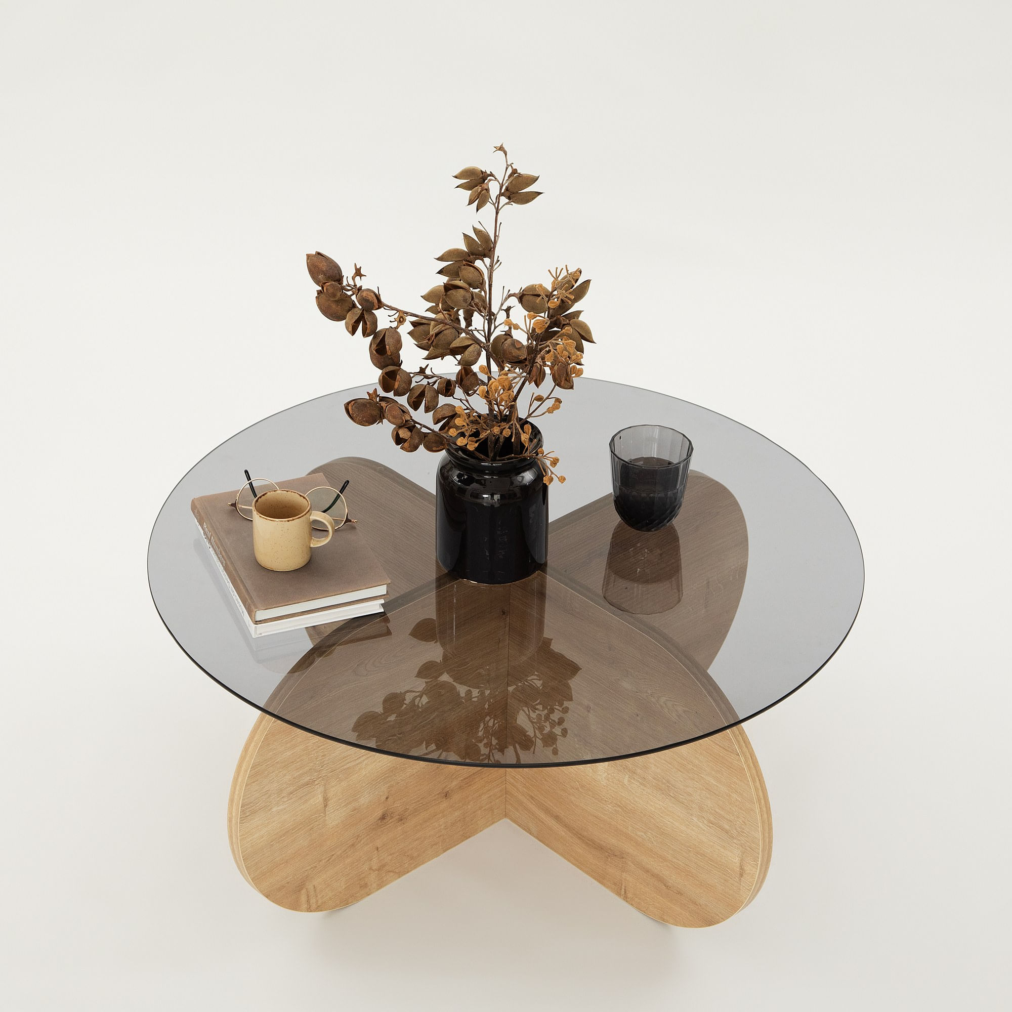 Masuta de cafea, Hanah Home, sticla securizata si pal melaminat, stejar si fumuriu, 75x75x35 cm — imaginea 10
