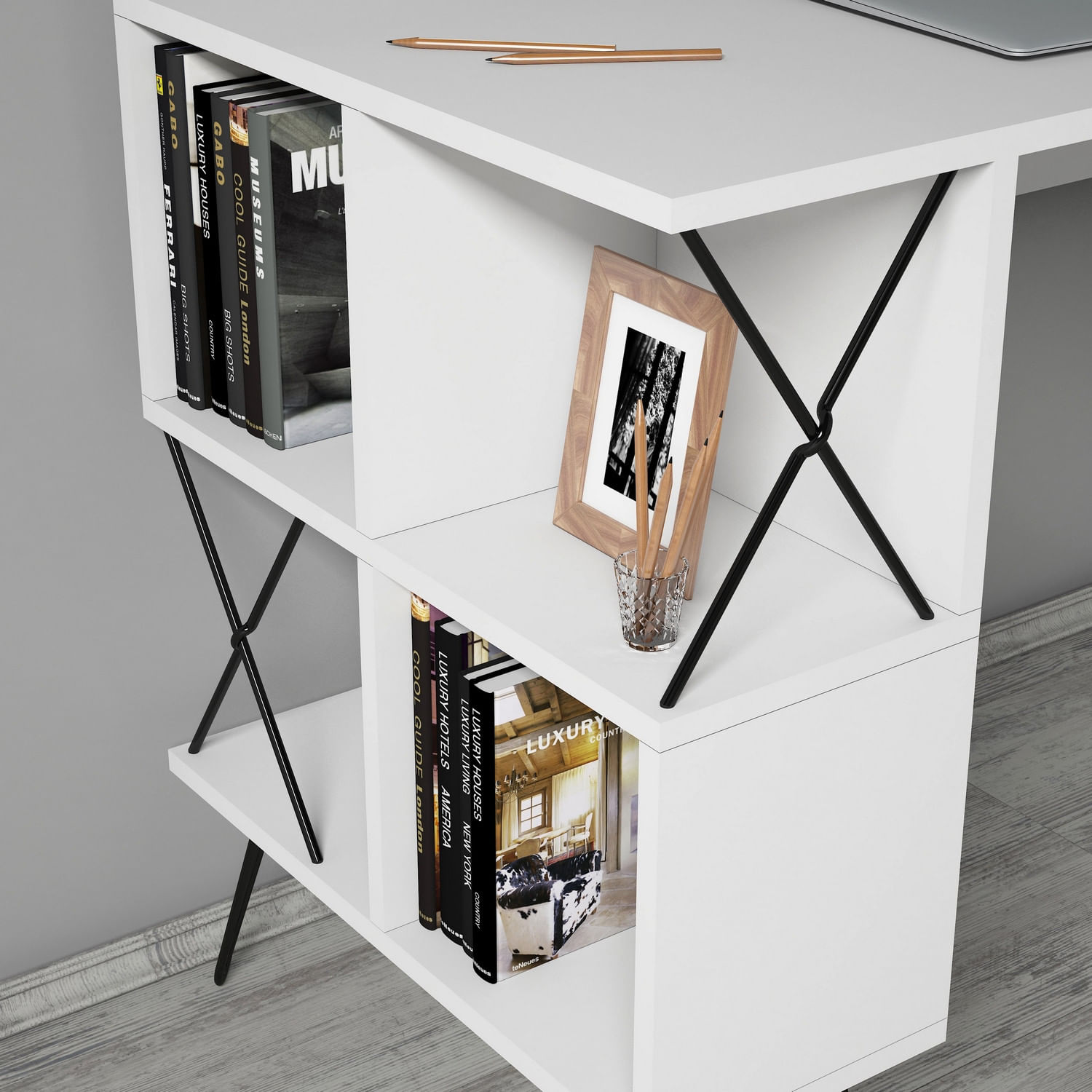 Birou de studiu, Hanah Home, pal melaminat, alb negru, 120x60x78.8 cm — imaginea 2