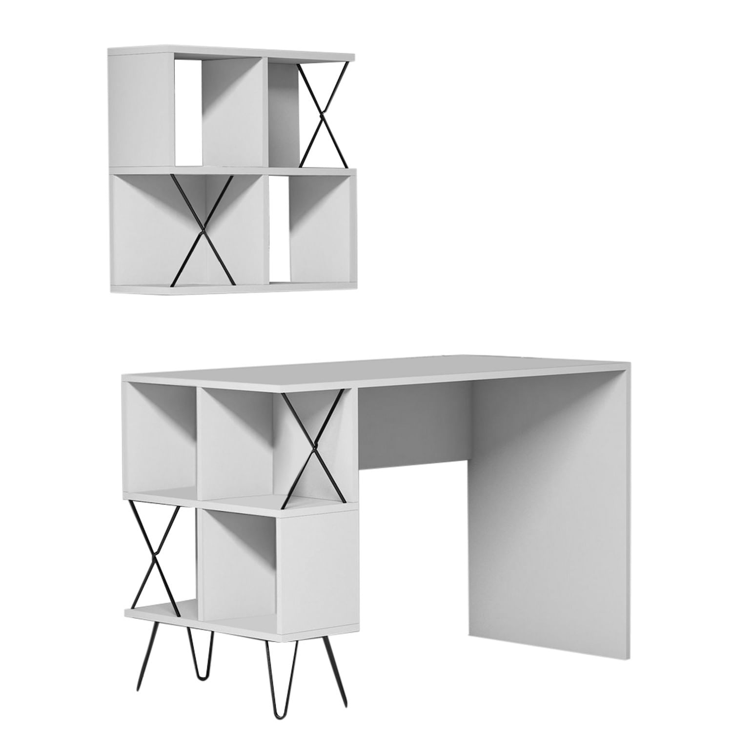 Birou de studiu, Hanah Home, pal melaminat, alb negru, 120x60x78.8 cm — imaginea 5