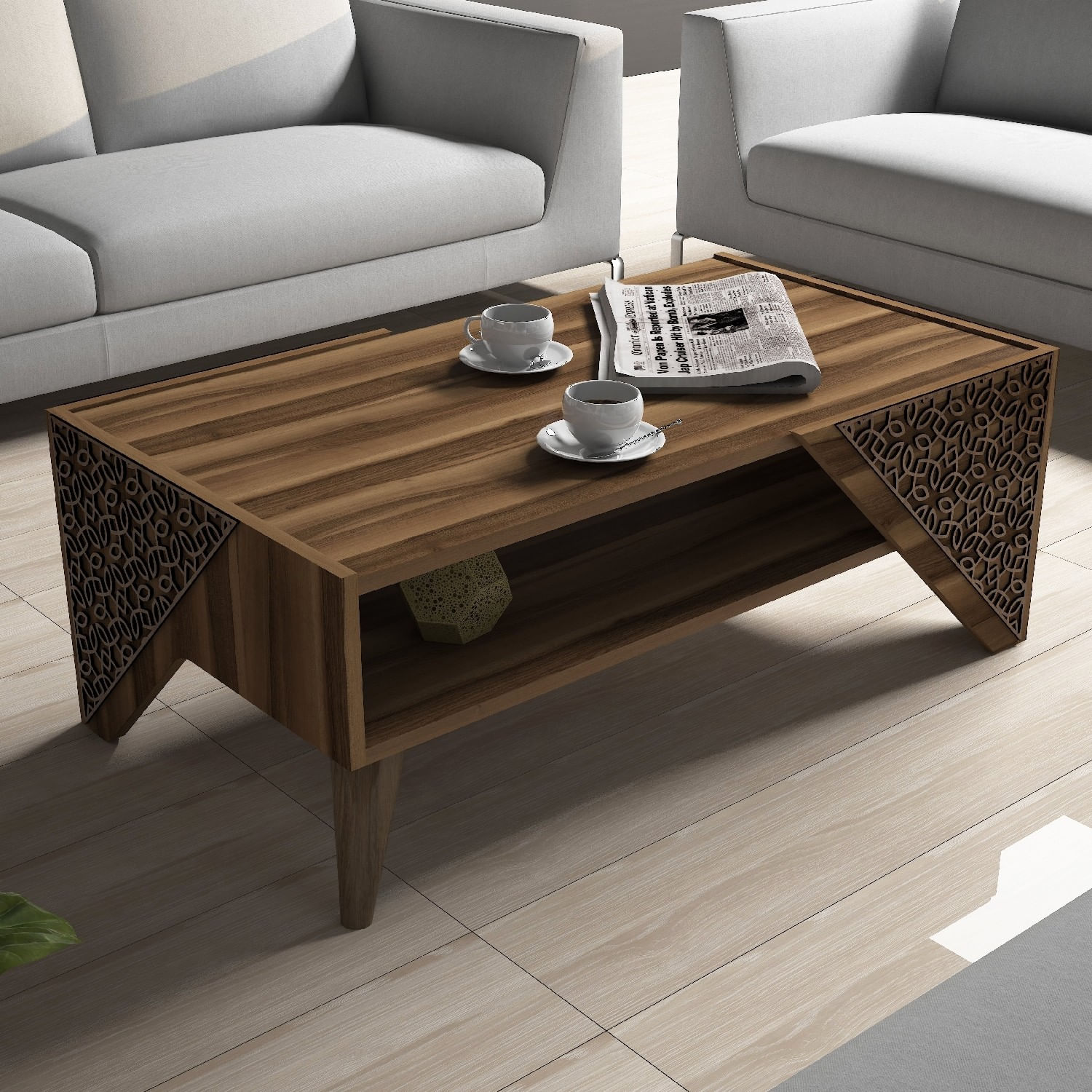 Masuta de cafea, Hanah Home, pal melaminat, nuc, 105x40x58 cm — imaginea 2