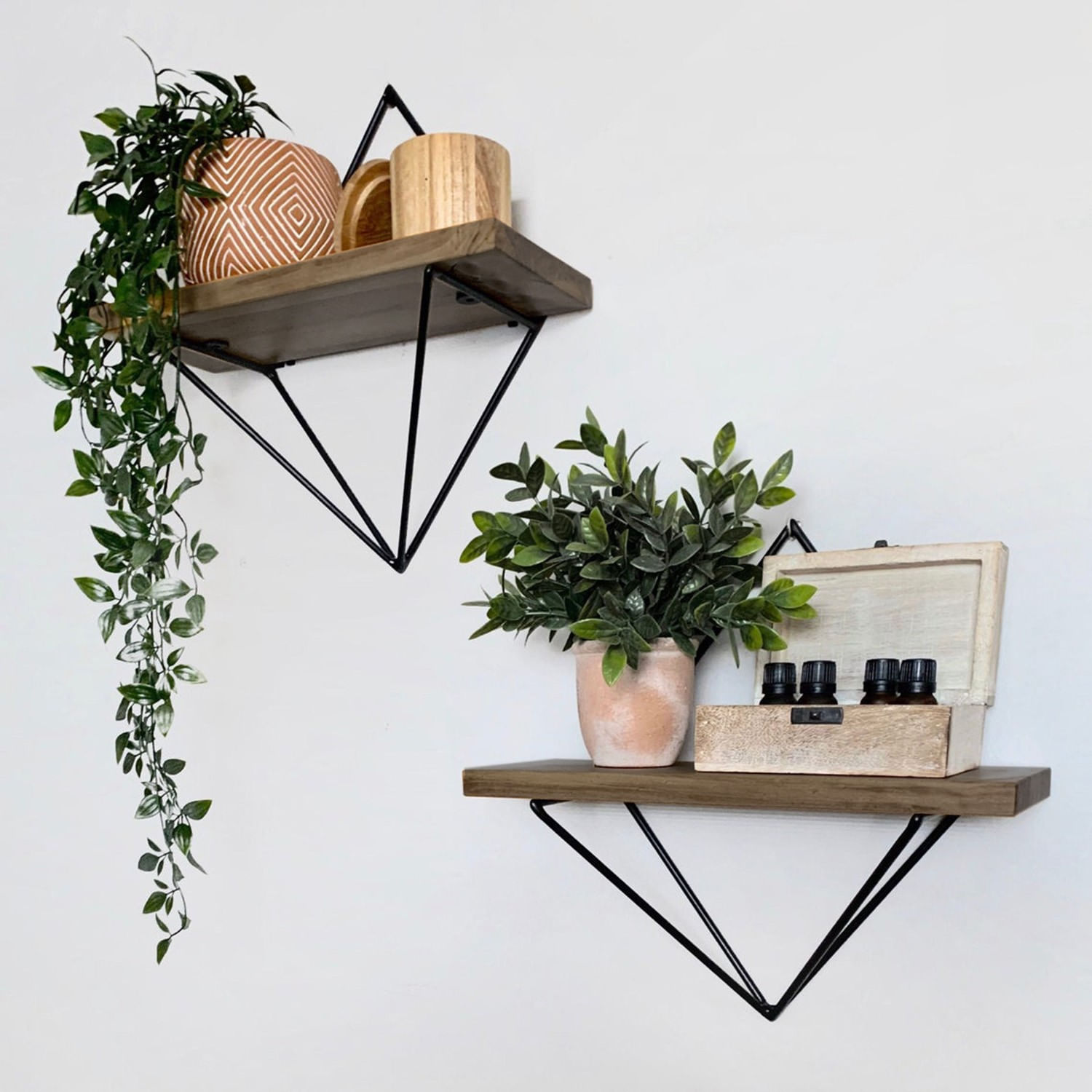 Raft de perete, Hanah Home, lemn de molid, nuc si negru, 30x14x30 cm, set 2 bucati — imaginea 3