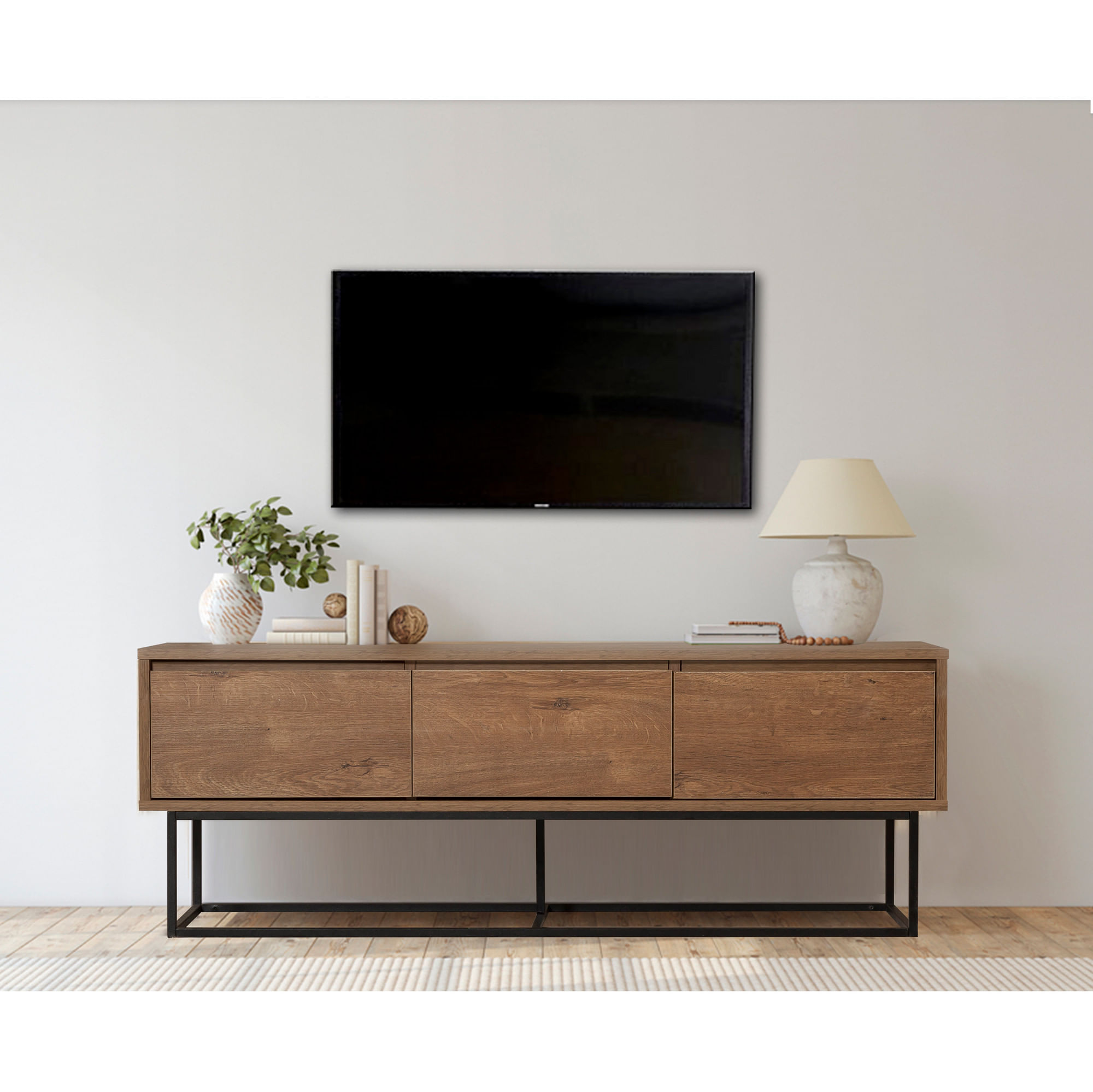 Comoda tv, Hanah Home, pal melaminat, nuc negru, 140x40x50 cm — imaginea 2