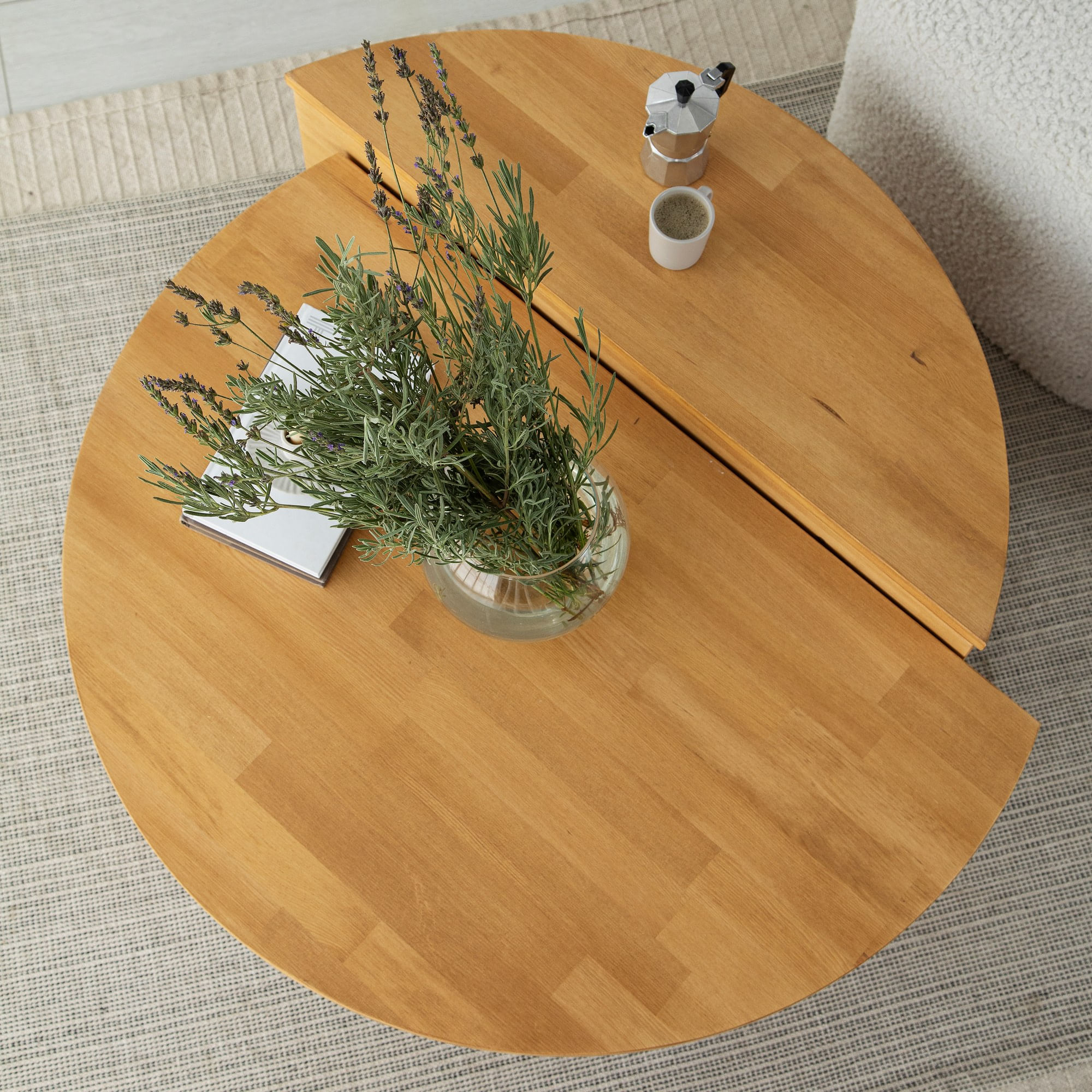 Set masute de cafea, Hanah Home, lemn masiv de pin, stejar, 90x30x60 cm, 85x30x35 cm — imaginea 4