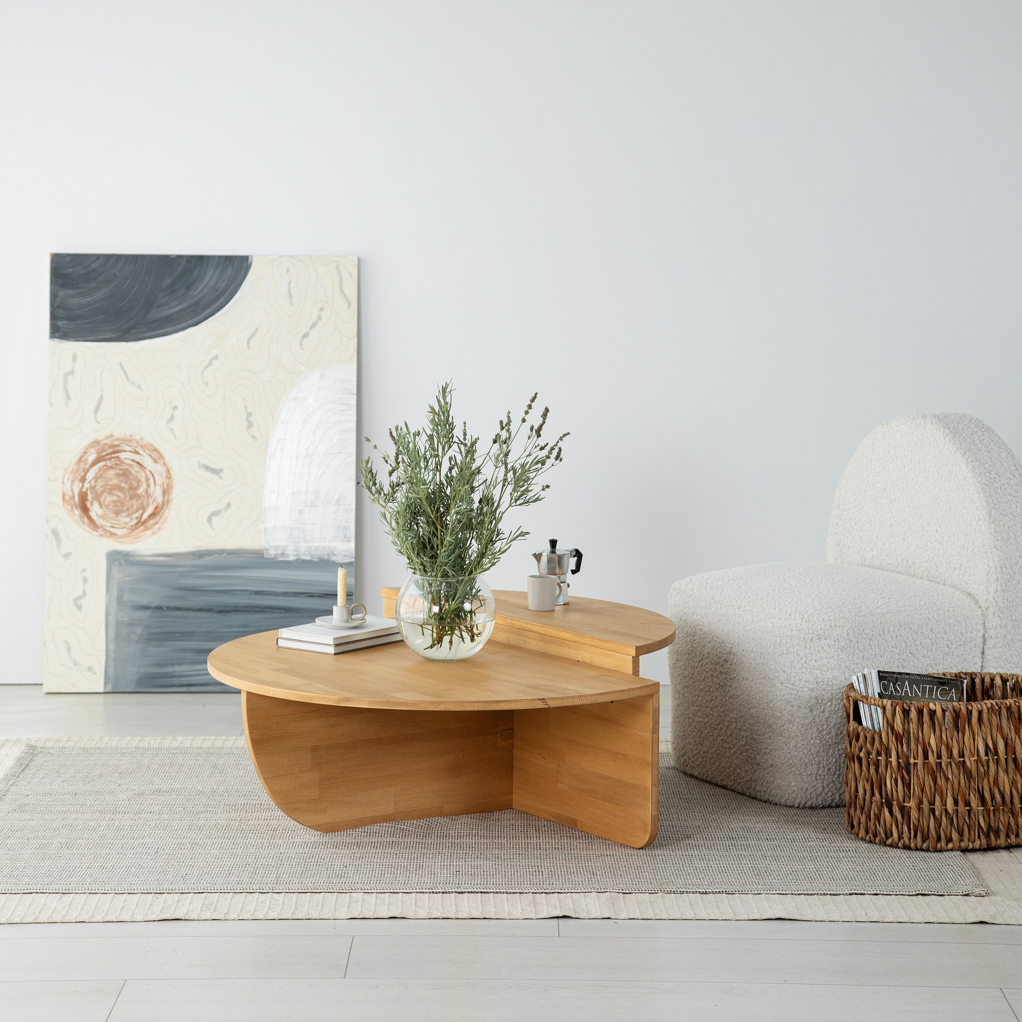 Set masute de cafea, Hanah Home, lemn masiv de pin, stejar, 90x30x60 cm, 85x30x35 cm — imaginea 5