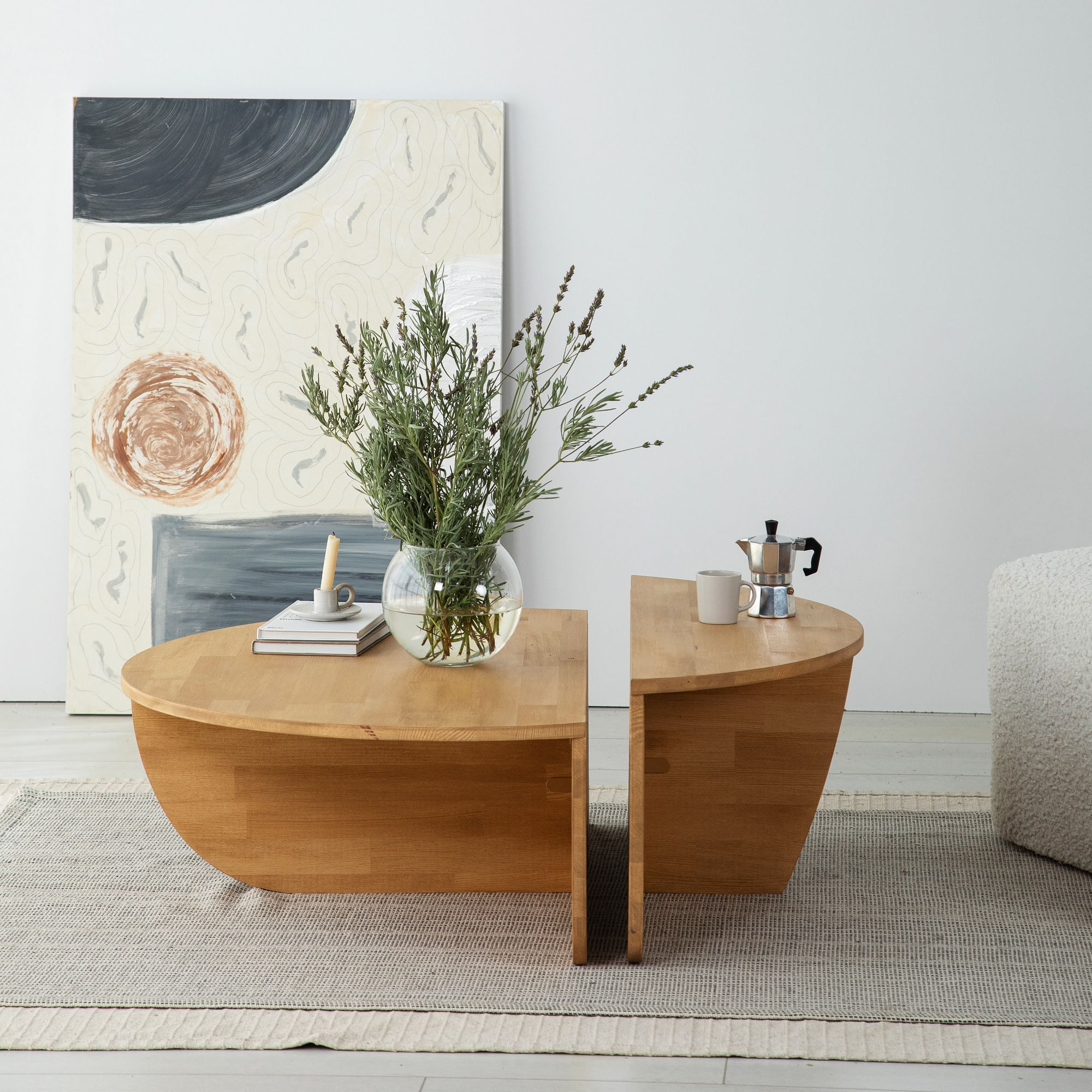 Set masute de cafea, Hanah Home, lemn masiv de pin, stejar, 90x30x60 cm, 85x30x35 cm — imaginea 6
