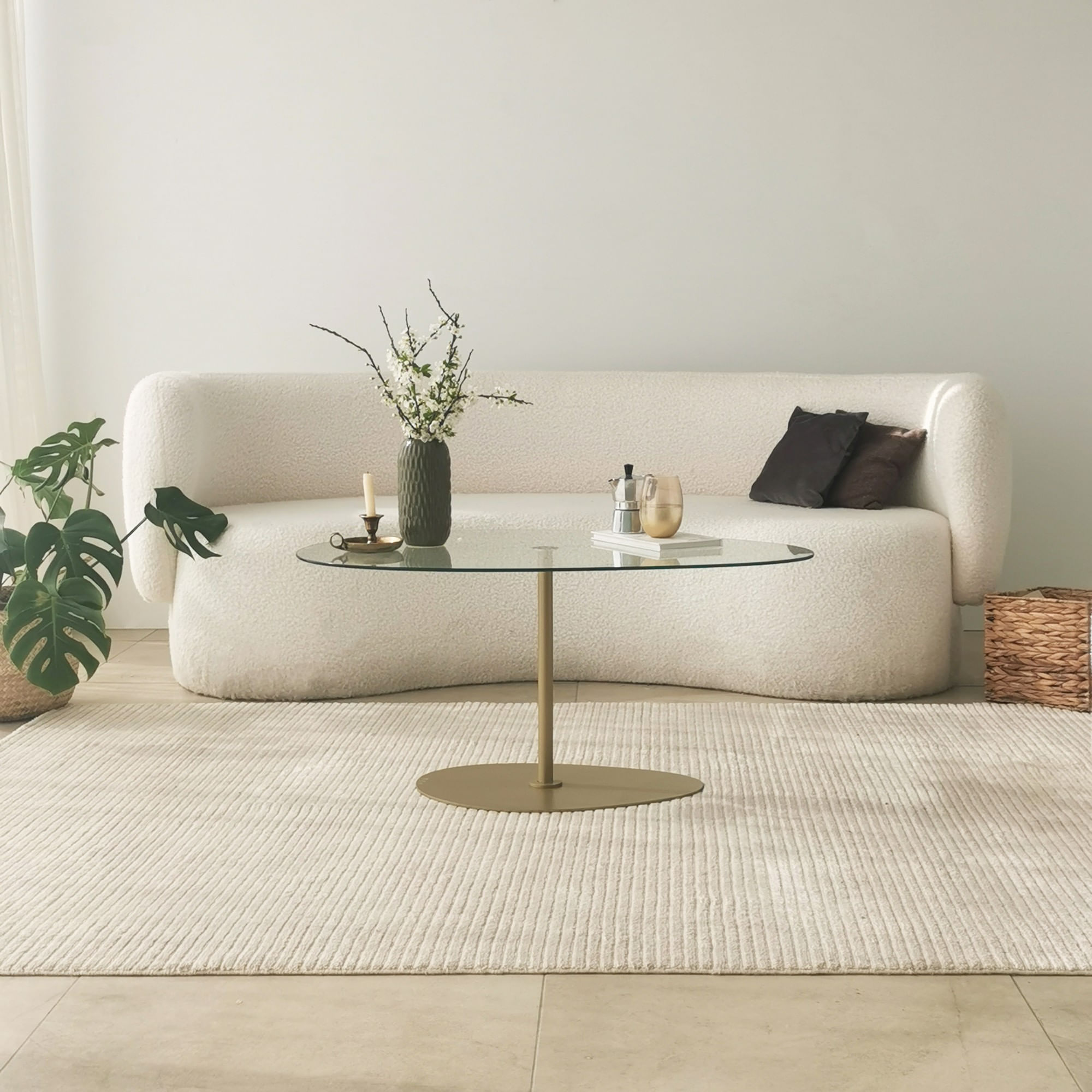 Masuta de cafea, Hanah Home, sticla securizata, transparent auriu, 90x60x40 cm — imaginea 2