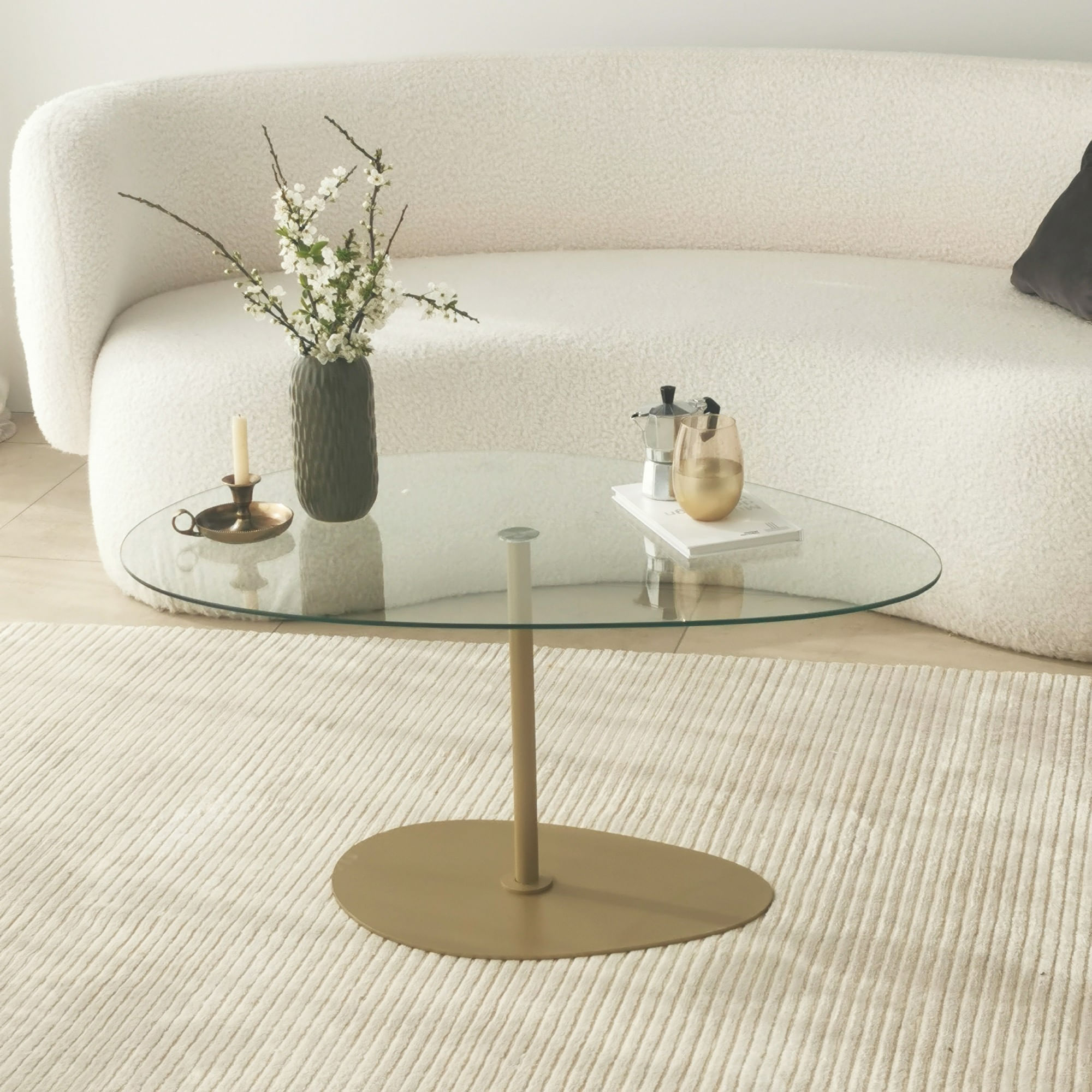 Masuta de cafea, Hanah Home, sticla securizata, transparent auriu, 90x60x40 cm — imaginea 4
