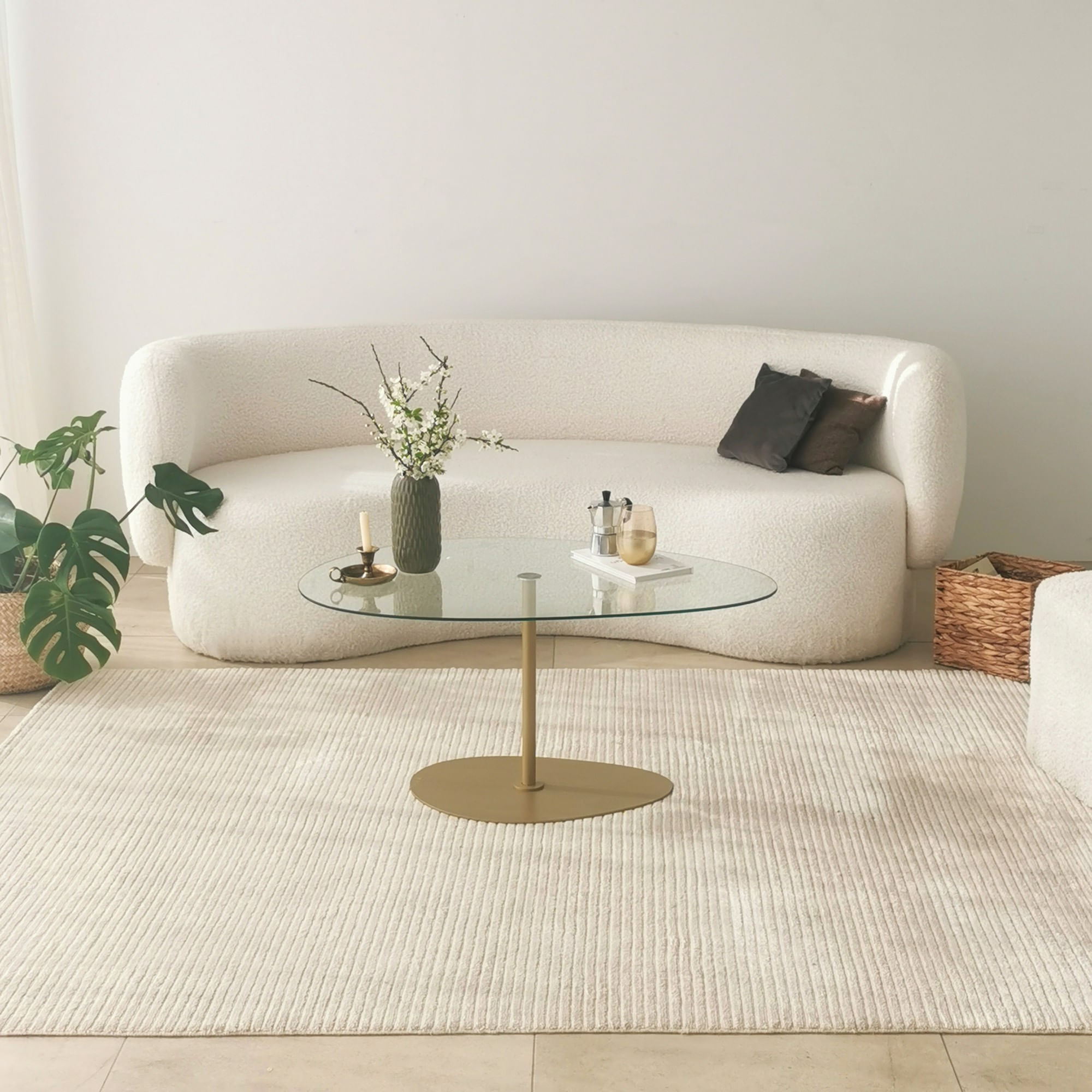 Masuta de cafea, Hanah Home, sticla securizata, transparent auriu, 90x60x40 cm — imaginea 5