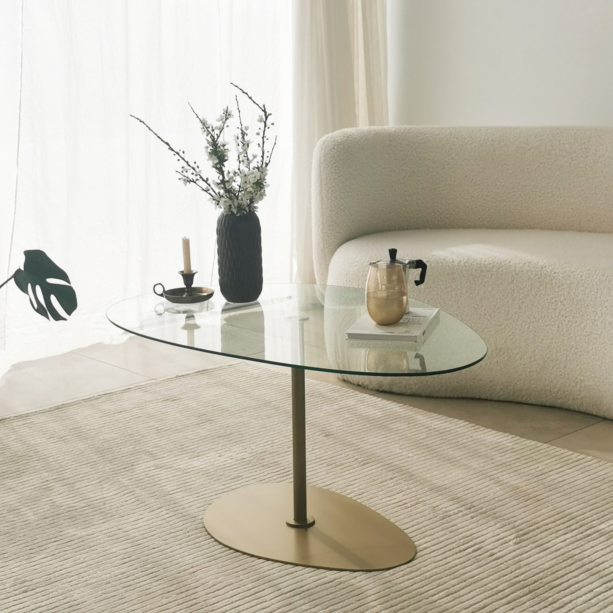 Masuta de cafea, Hanah Home, sticla securizata, transparent auriu, 90x60x40 cm — imaginea 7