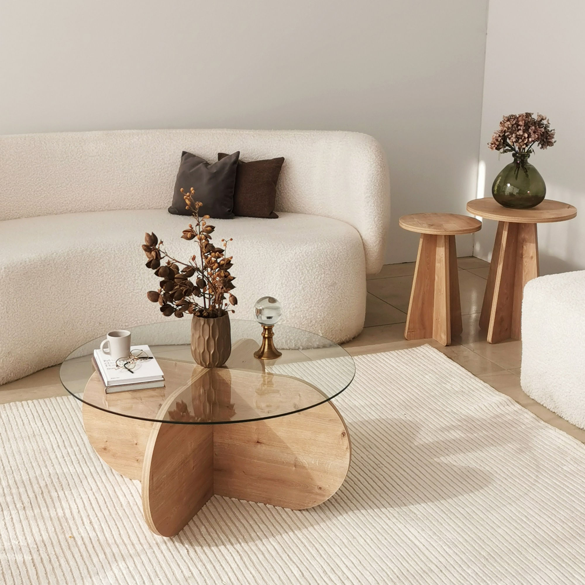 Masuta de cafea, Hanah Home, sticla calita si pal melaminat, stejar safir, 75x75x35 cm — imaginea 5