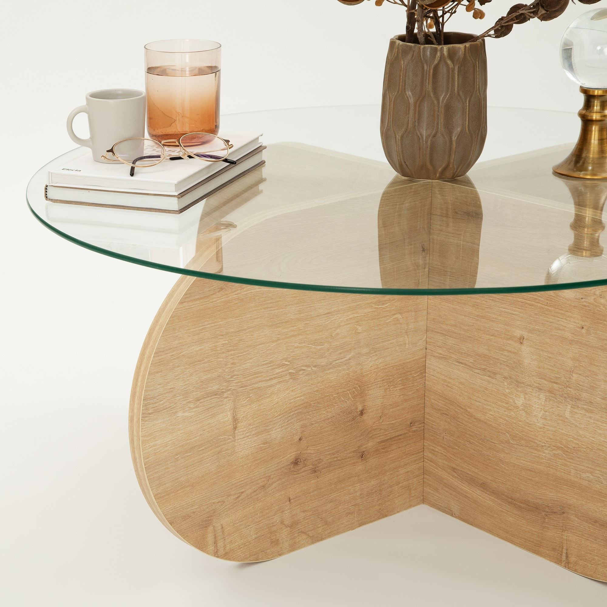 Masuta de cafea, Hanah Home, sticla calita si pal melaminat, stejar safir, 75x75x35 cm — imaginea 7