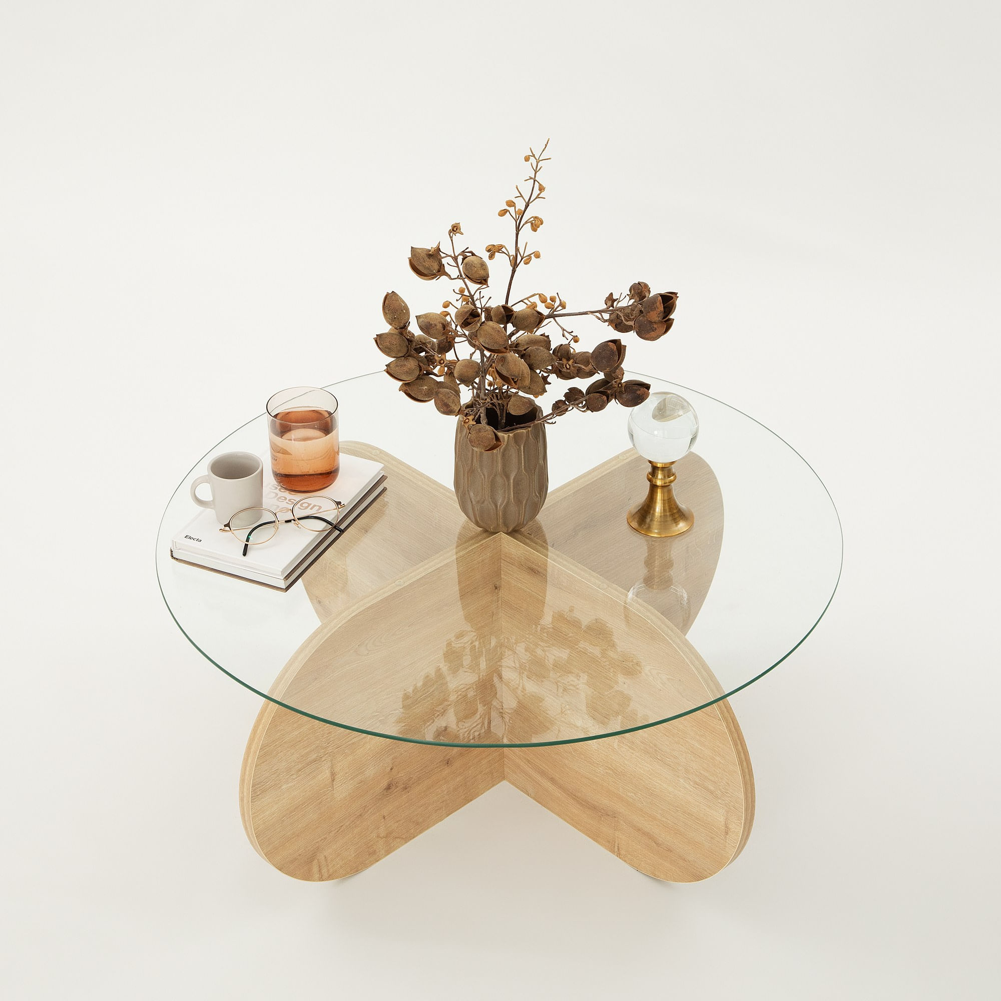 Masuta de cafea, Hanah Home, sticla calita si pal melaminat, stejar safir, 75x75x35 cm — imaginea 8
