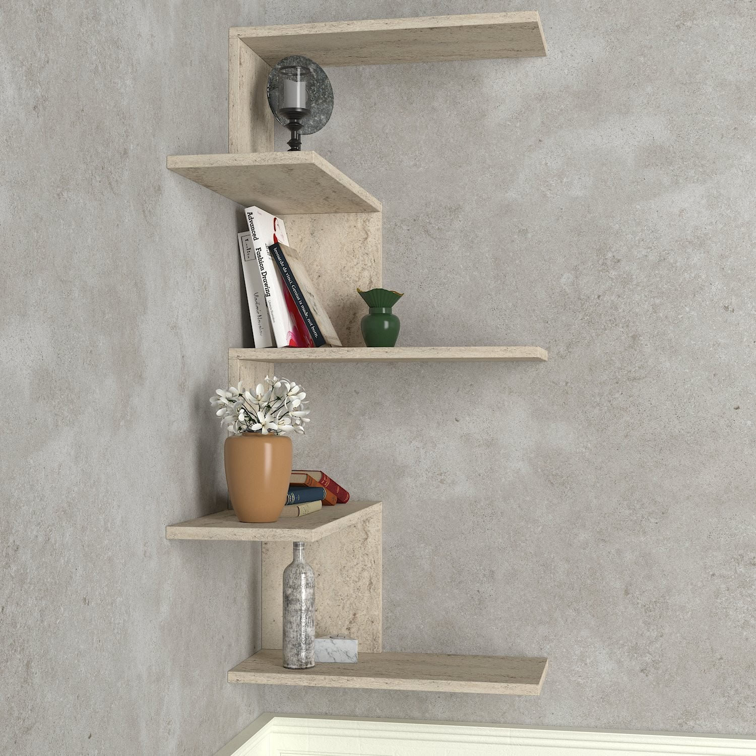 Raft de perete, Hanah Home, pal melaminat, travertin, 51.5x29.6x109 cm — imaginea 3