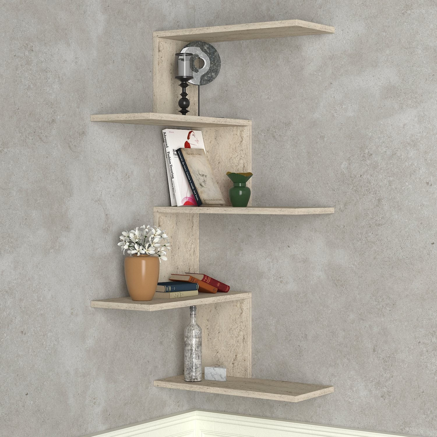 Raft de perete, Hanah Home, pal melaminat, travertin, 51.5x29.6x109 cm — imaginea 4