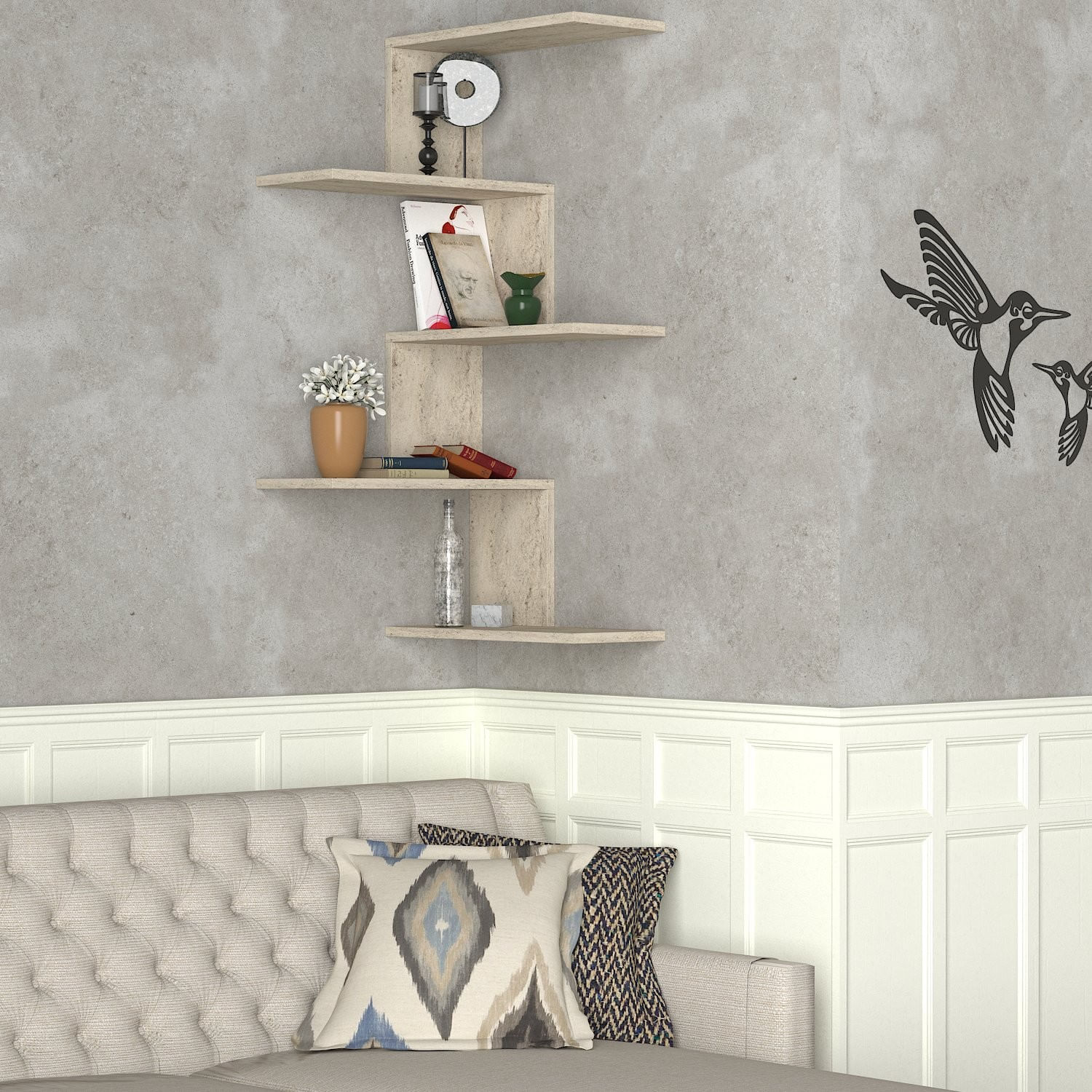 Raft de perete, Hanah Home, pal melaminat, travertin, 51.5x29.6x109 cm — imaginea 6