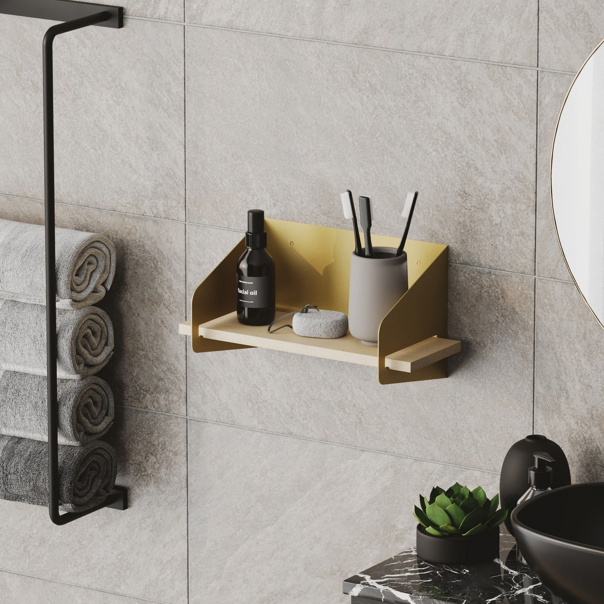 Raft de perete, Hanah Home, lemn, auriu, 40x20x19 cm — imaginea 2