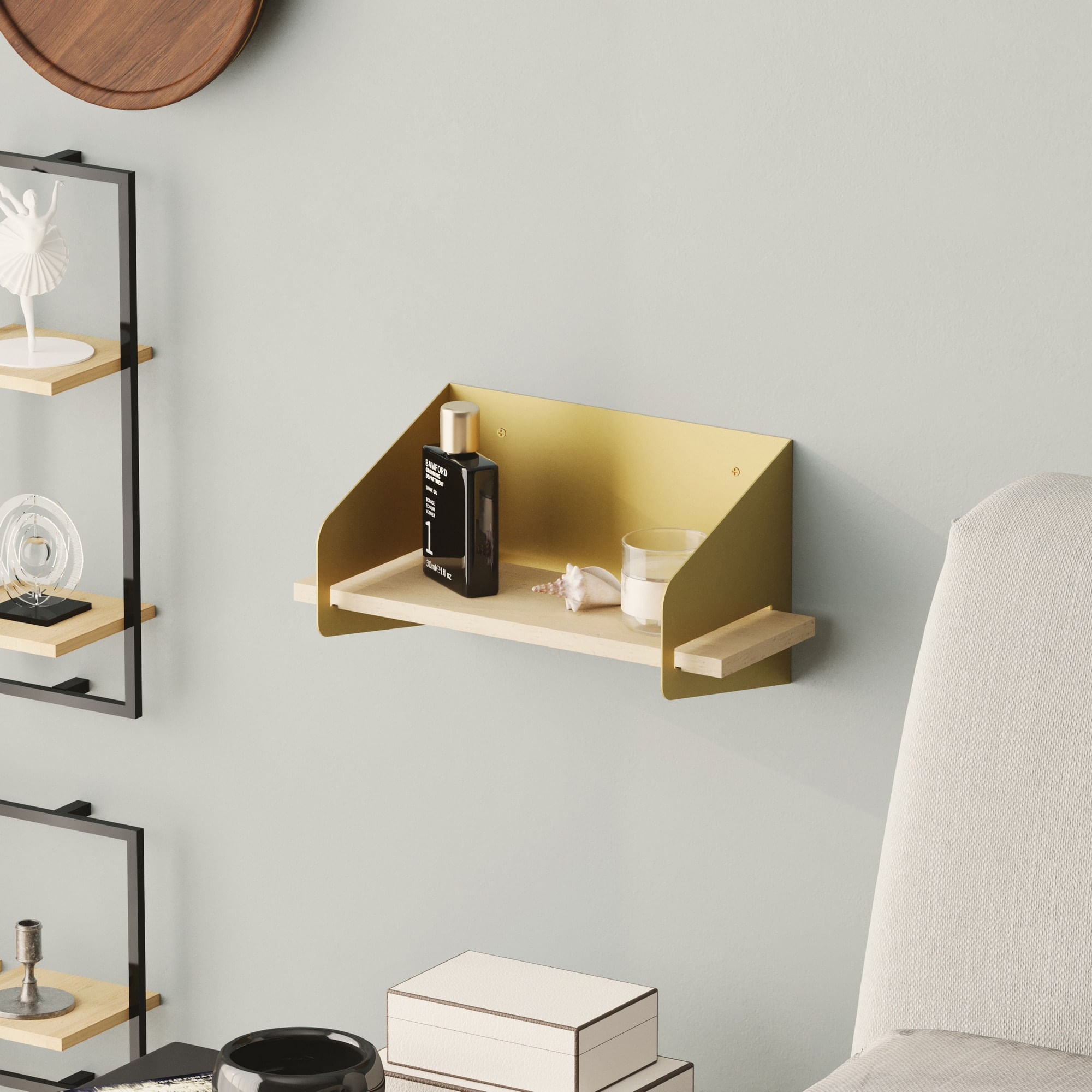 Raft de perete, Hanah Home, lemn, auriu, 40x20x19 cm — imaginea 4