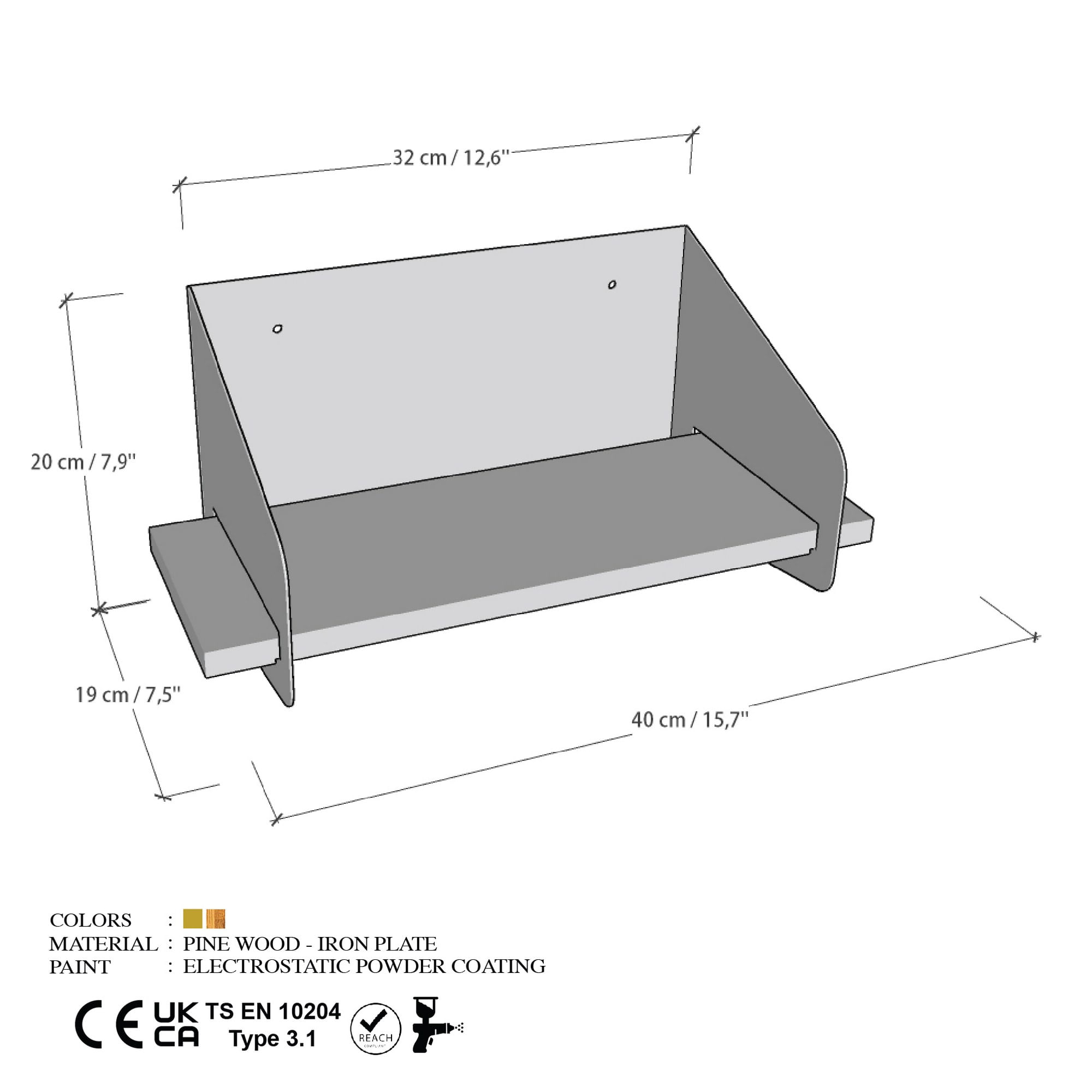 Raft de perete, Hanah Home, lemn, auriu, 40x20x19 cm — imaginea 6