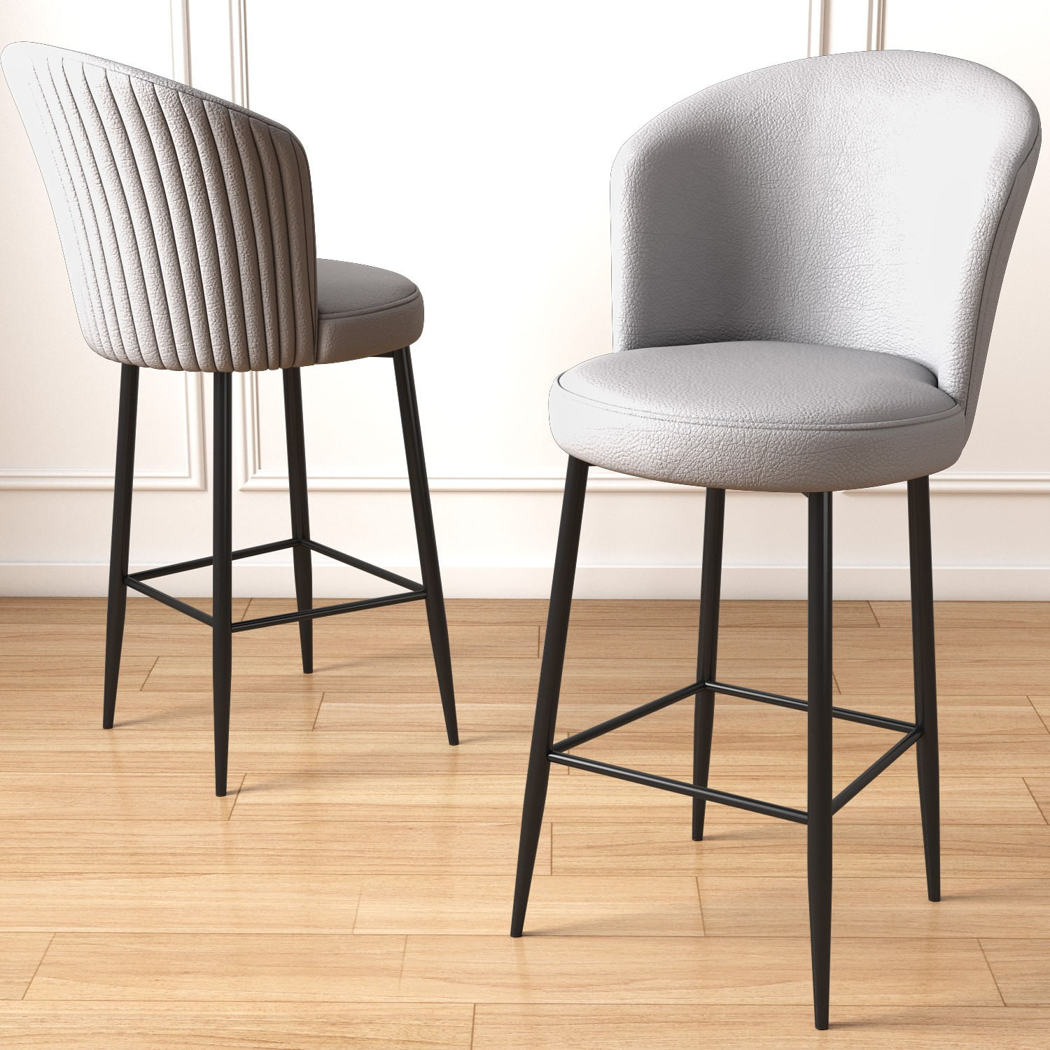 Set scaune de bar, Hanah Home, metal, piele ecologica, gri, negru, 46x40x107 cm, 4 bucati — imaginea 2