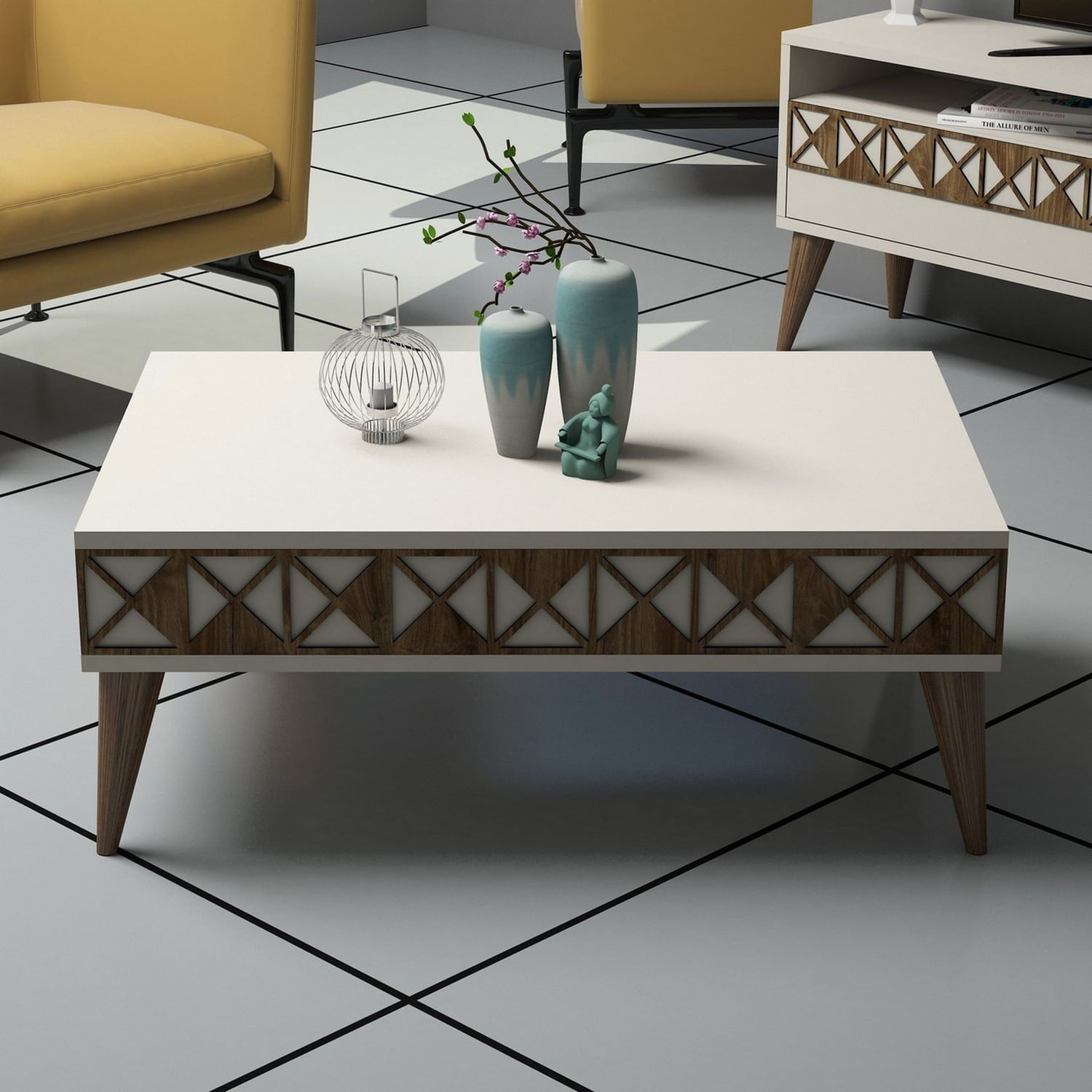 Masuta de cafea, Hanah Home, panou de particule acoperit cu melamina, crem, 90x60x34.6 cm — imaginea 4