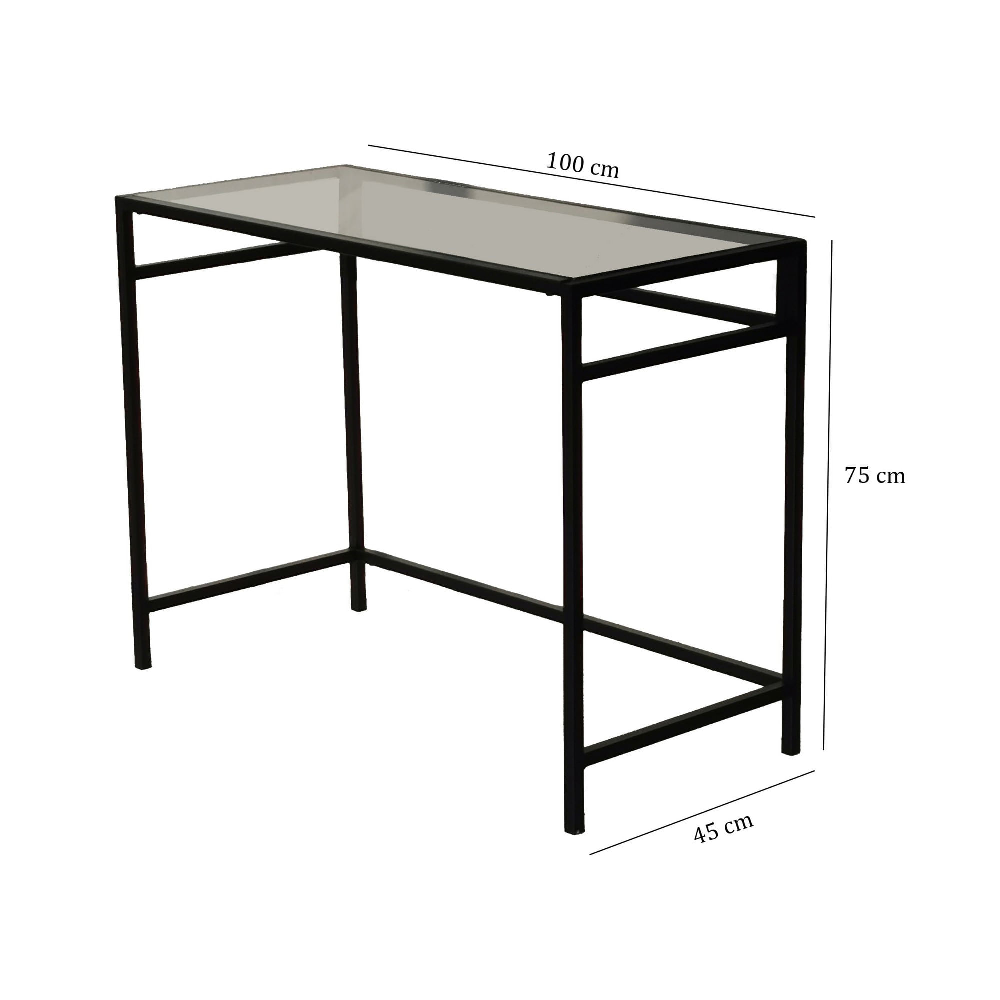 Birou, Hanah Home, sticla securizata si metal, negru si fumuriu, 100x45x75 cm — imaginea 3
