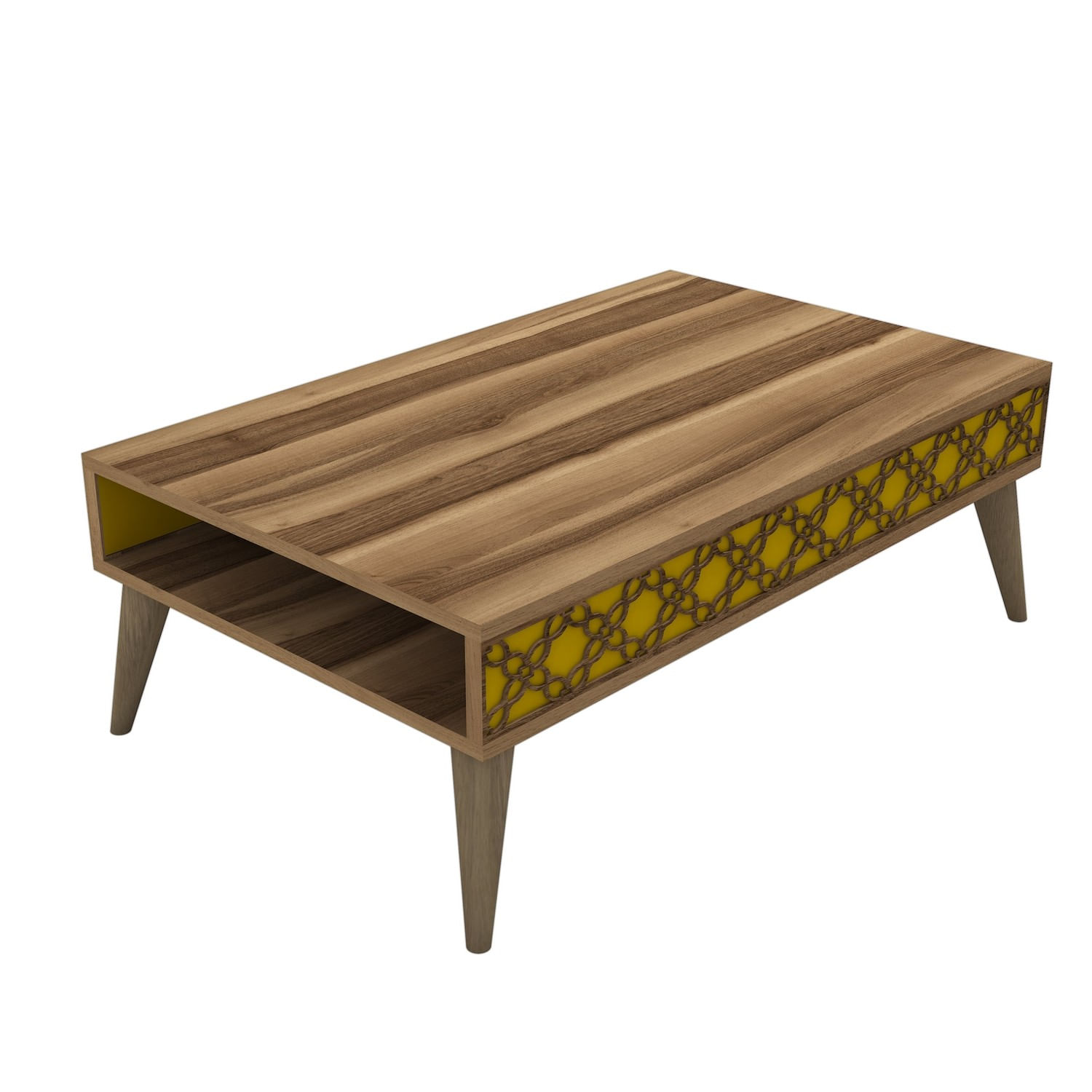 Masuta de cafea, Hanah Home, pal melaminat, nuc si galben, 105x60x36.6 cm — imaginea 2