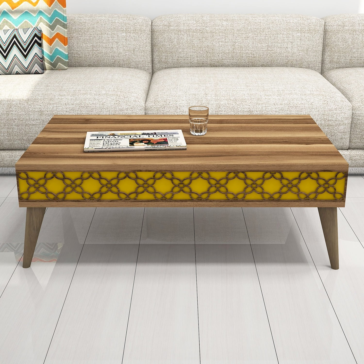 Masuta de cafea, Hanah Home, pal melaminat, nuc si galben, 105x60x36.6 cm — imaginea 3