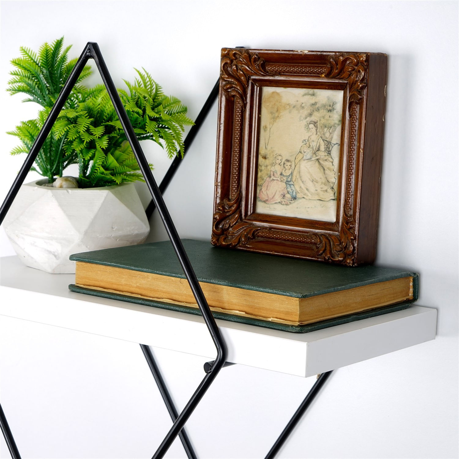 Raft de perete decorativ, Hanah Home, metal, alb, 40x31x15 cm — imaginea 5
