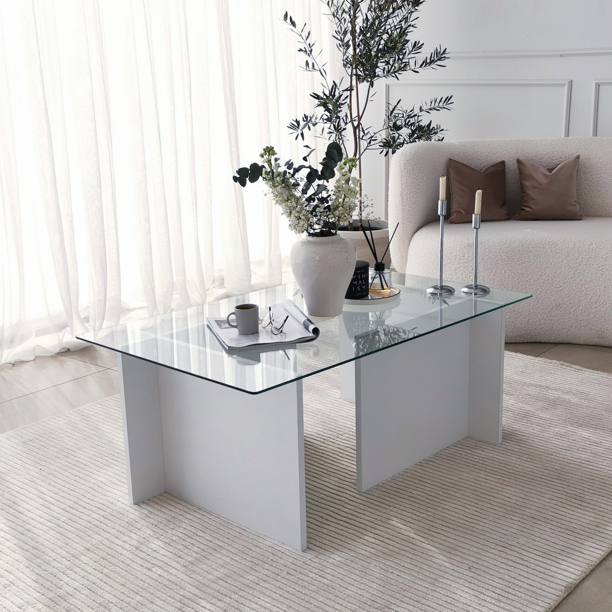Masuta de cafea, Hanah Home, sticla securizata, alb, 105x65x40 cm — imaginea 7