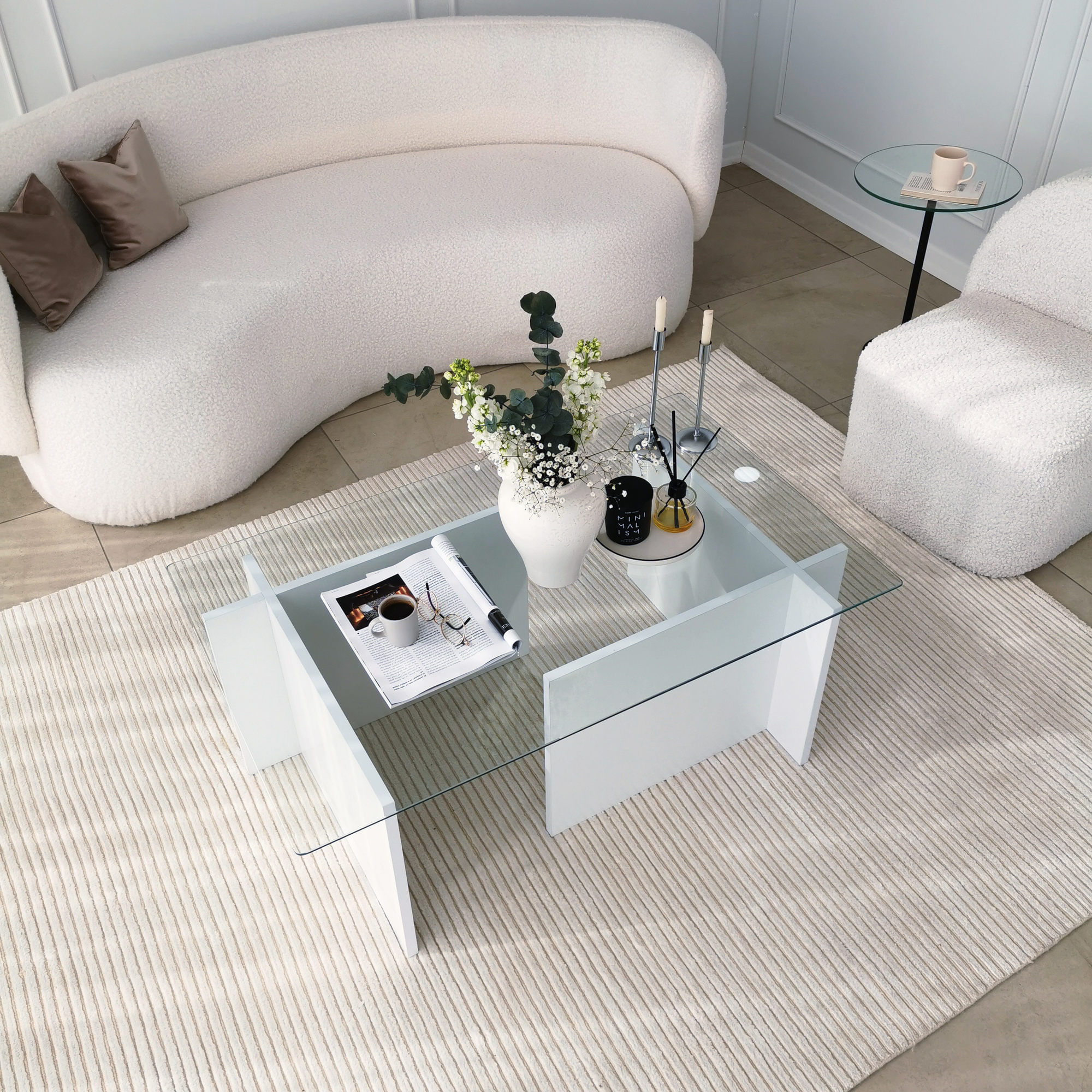 Masuta de cafea, Hanah Home, sticla securizata, alb, 105x65x40 cm — imaginea 11