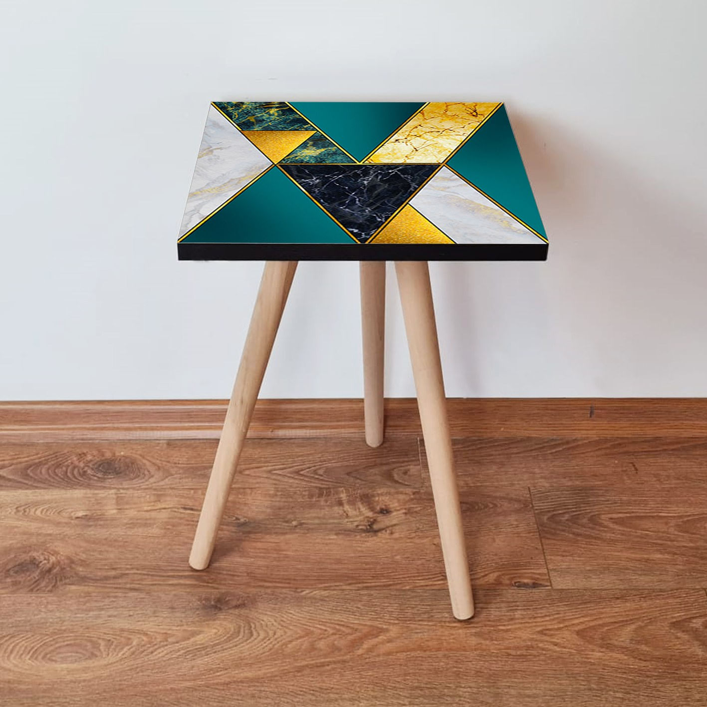 Masuta laterala, Hanah Home, mdf, verde si alb, 35x35x42 cm